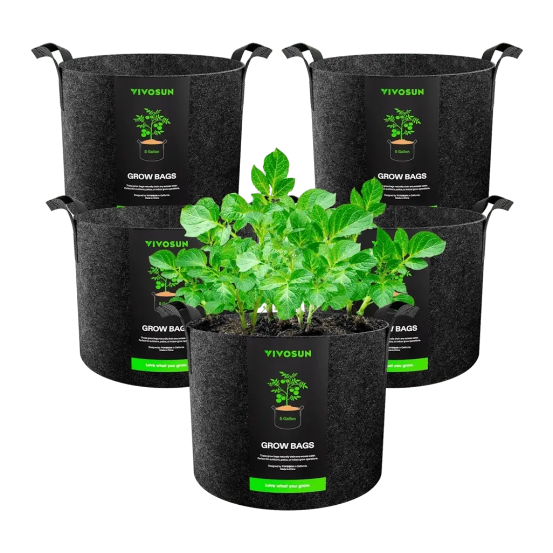 Vivosun 5 Gallon Grow Bags 5-Pack Black Thickened Nonwoven Fabric Pots with Handles