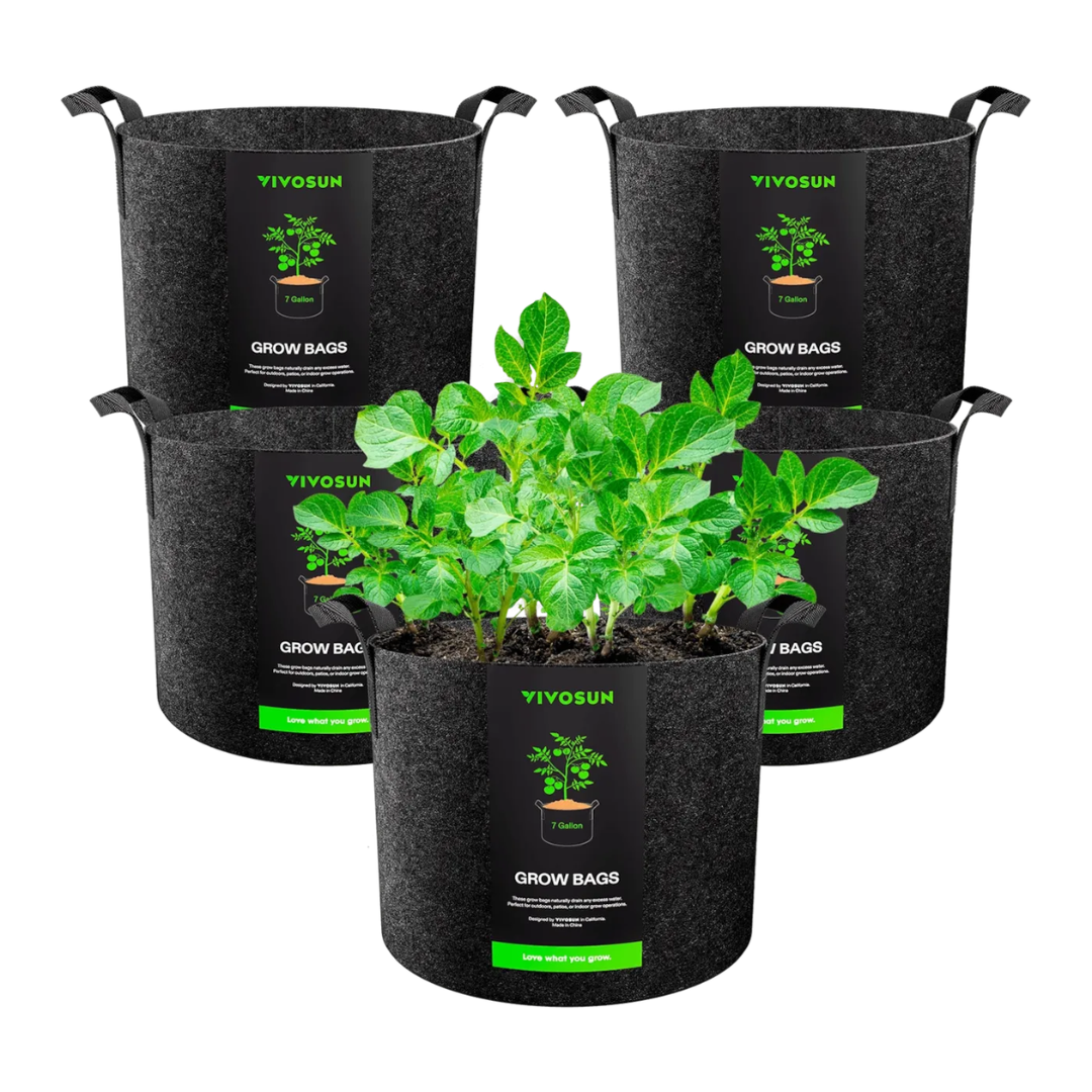Vivosun 7 Gallon Grow Bags 5-Pack Black Thickened Nonwoven Fabric Pots with Handles