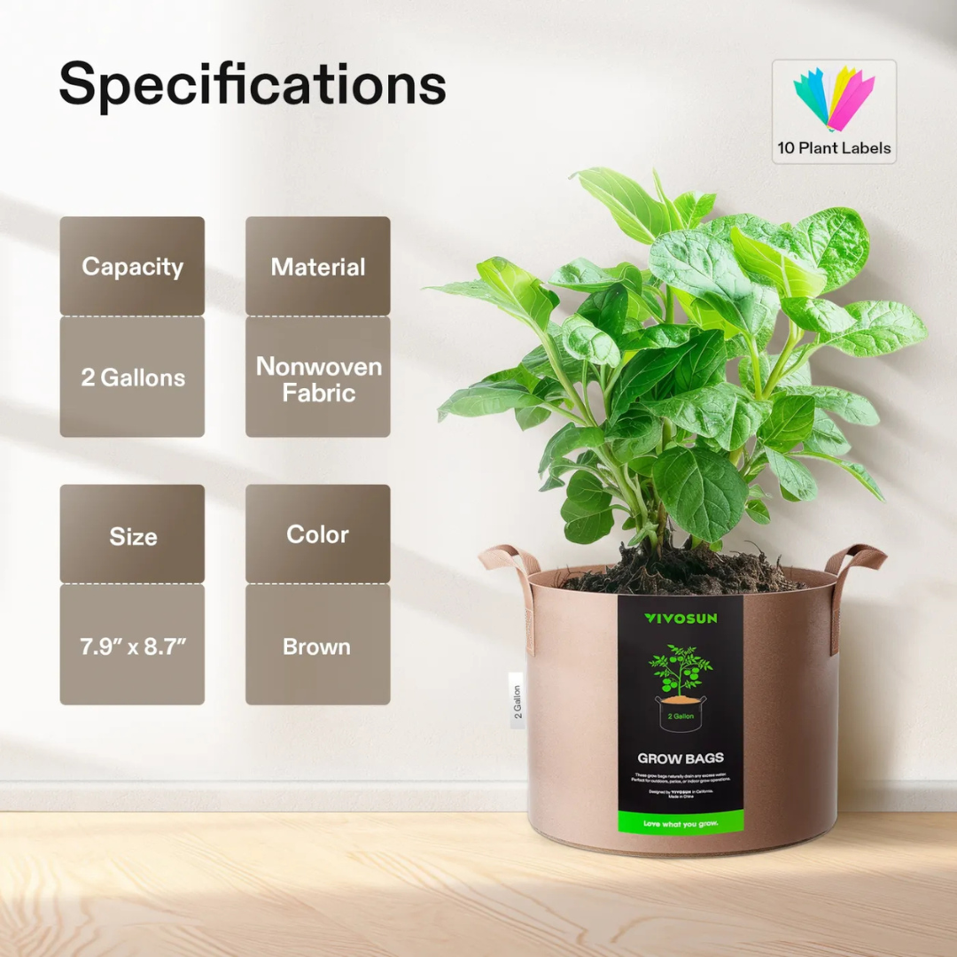 Vivosun Gallon Grow Bags 5-Pack Brown Thickened Nonwoven Fabric Pots with Handles