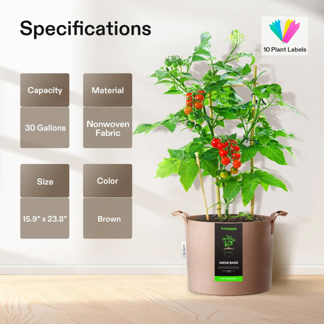 Vivosun Gallon Grow Bags 5-Pack Brown Thickened Nonwoven Fabric Pots with Handles