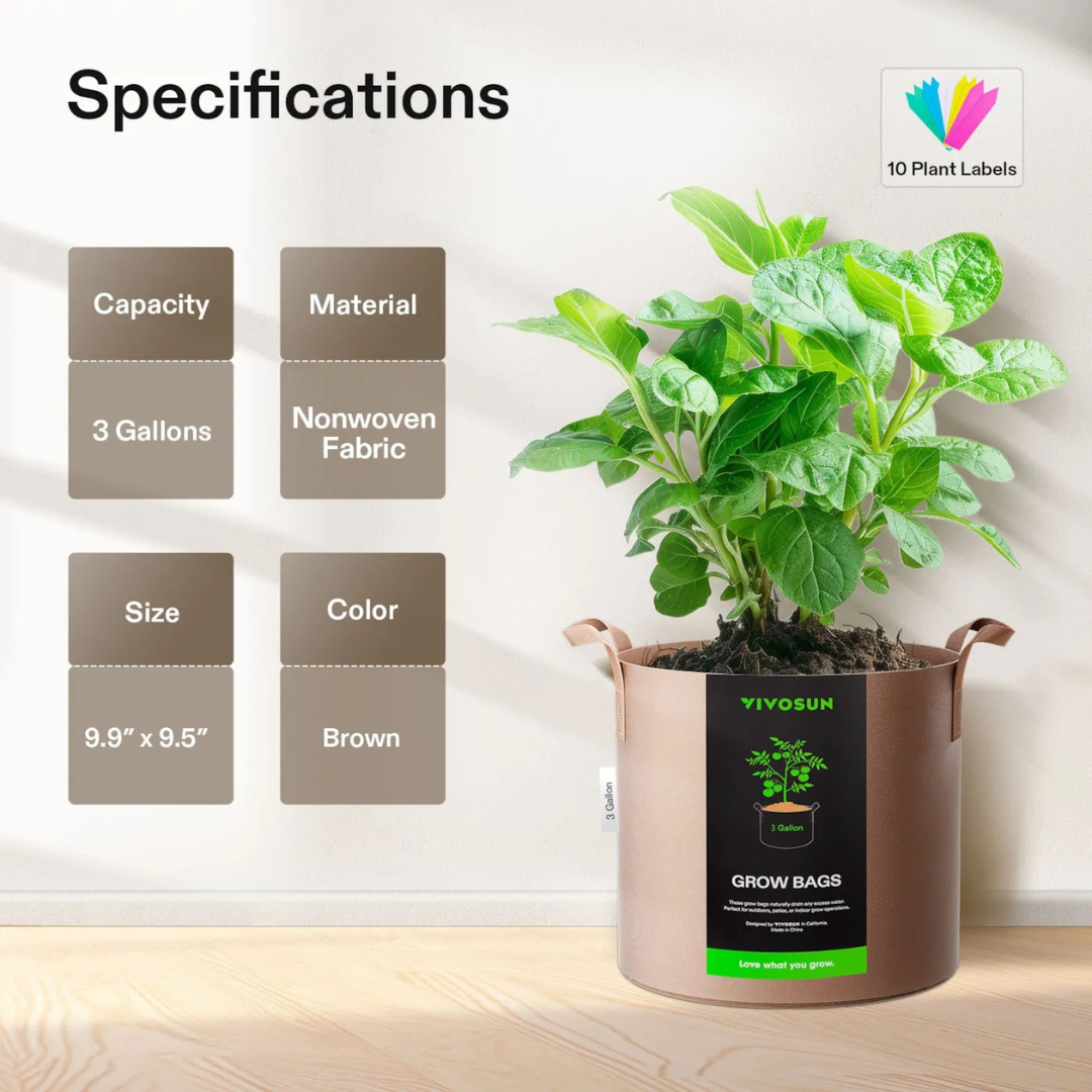 Vivosun Gallon Grow Bags 5-Pack Brown Thickened Nonwoven Fabric Pots with Handles