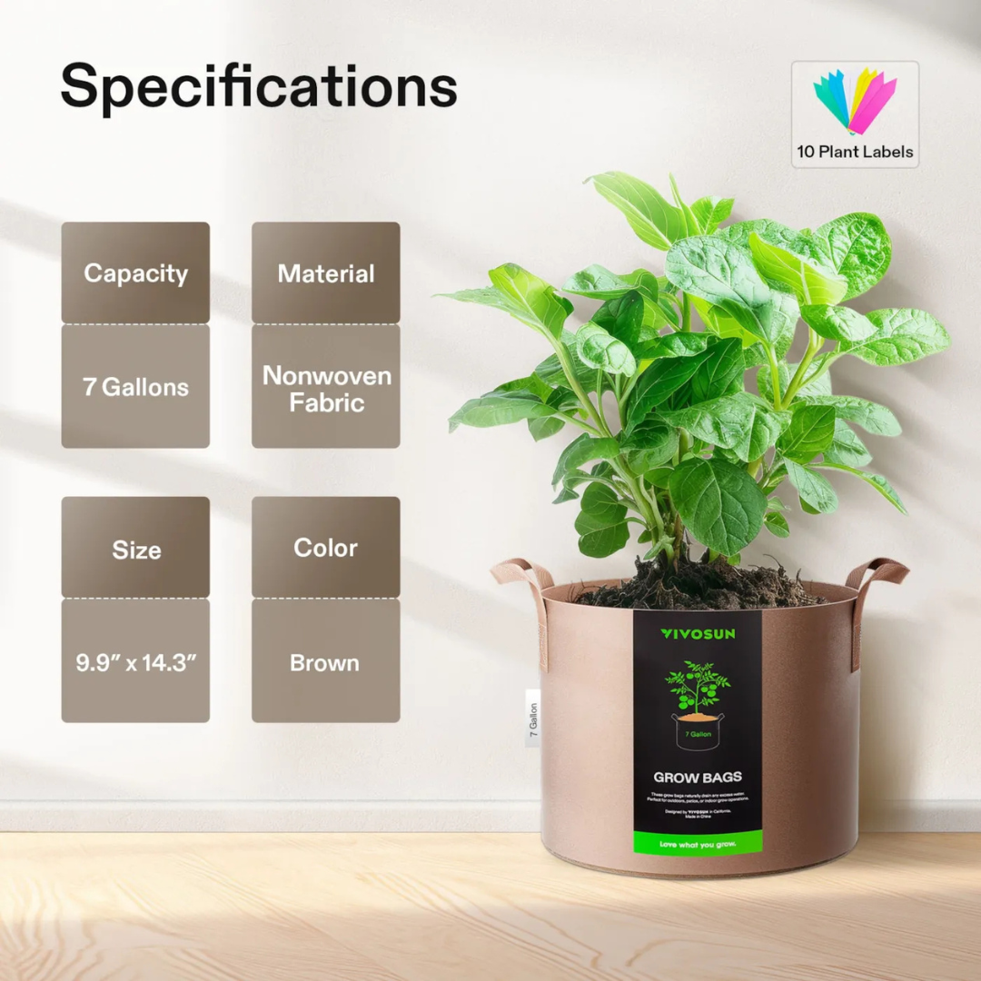 Vivosun Gallon Grow Bags 5-Pack Brown Thickened Nonwoven Fabric Pots with Handles