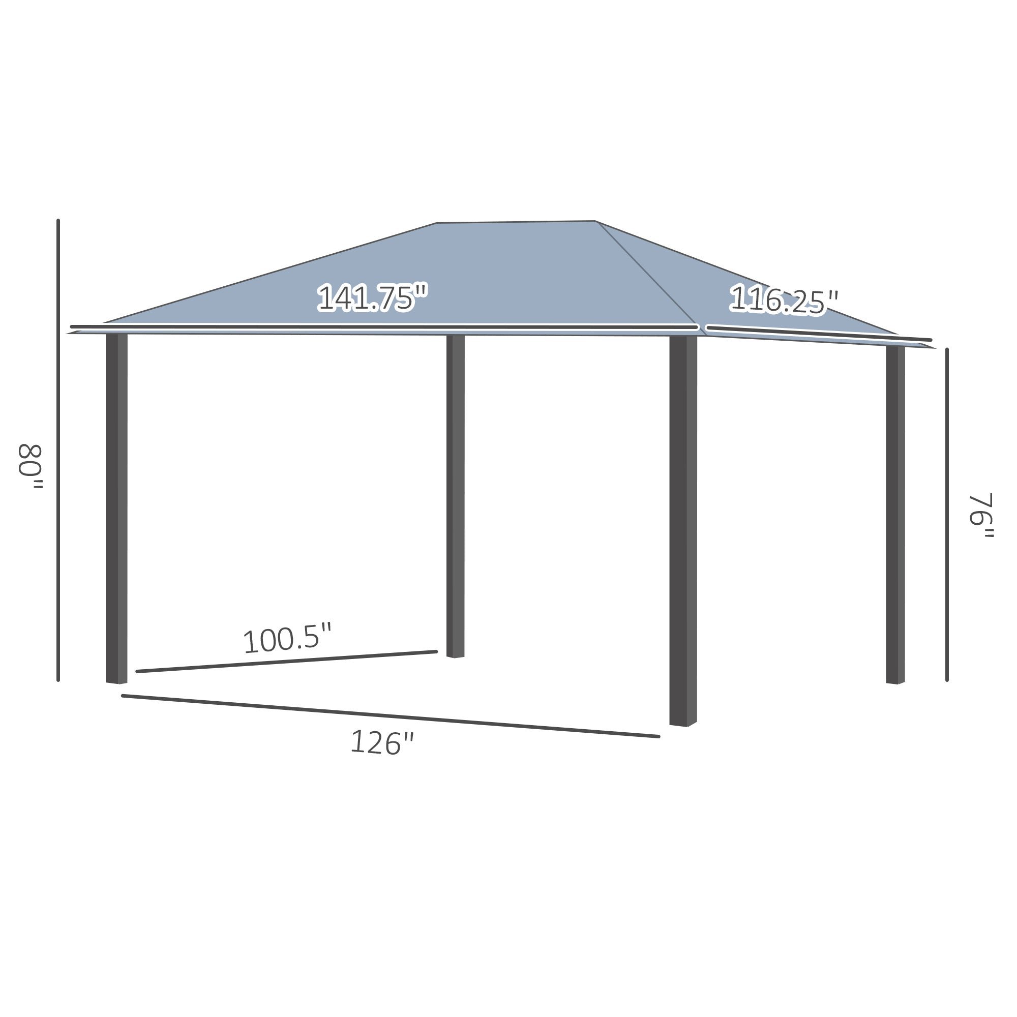 10' x 12' Hardtop Gazebo Canopy with Polycarbonate Roof, Aluminum Frame, Permanent Pavilion Outdoor - View 3