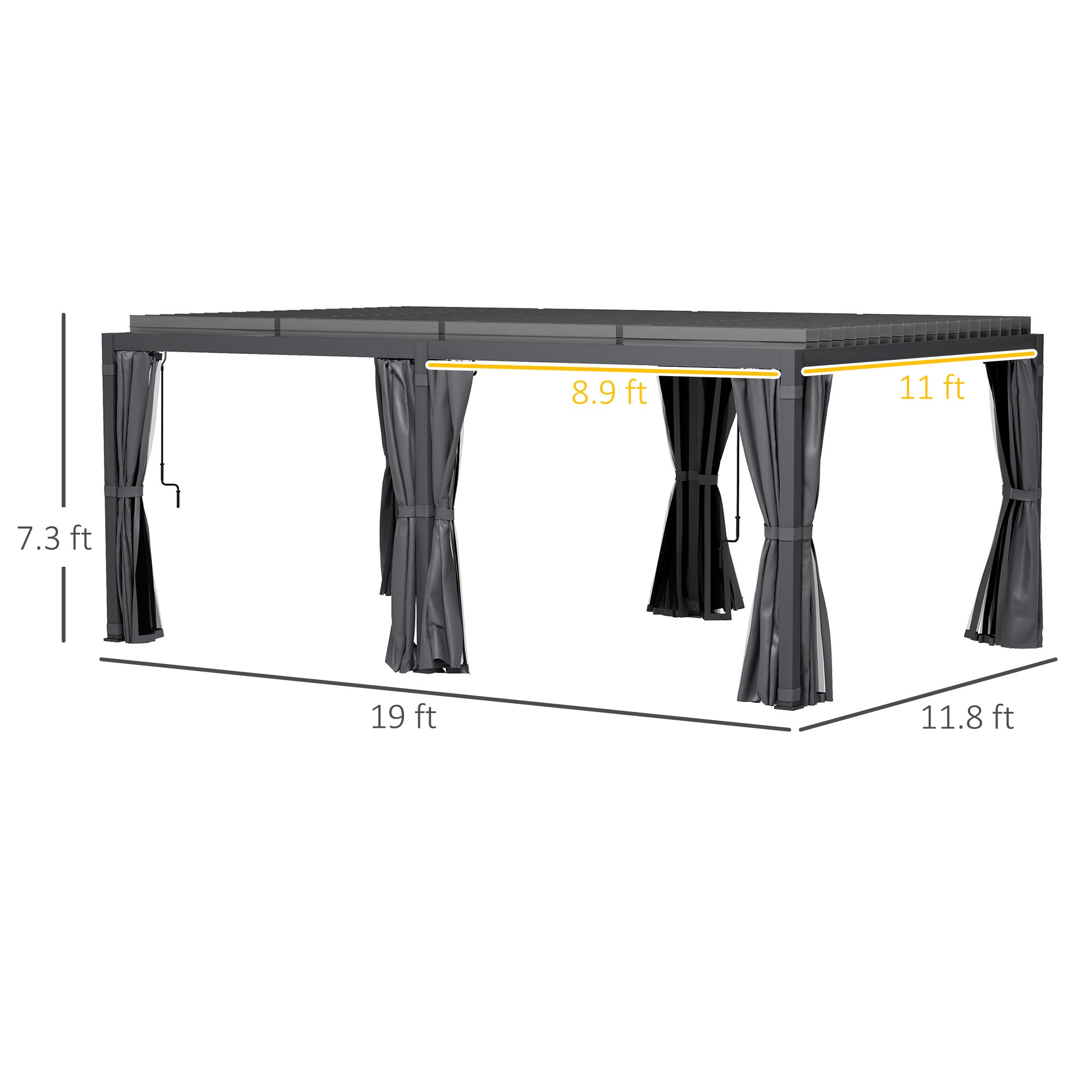 12' x 19' Aluminum Pergola with Adjustable Louvered, Outdoor Pergola with Curtains and Netting, - View 3