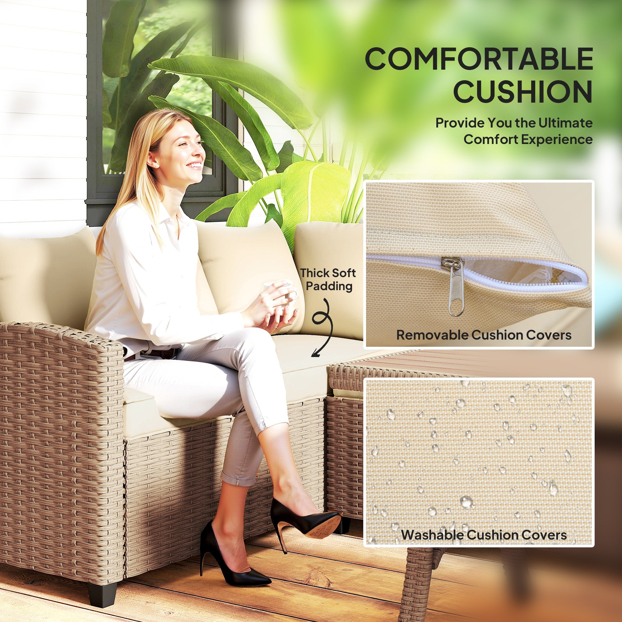 6 Piece Patio Furniture Set, PE Wicker Outdoor Furniture Conversation Set with 3 Sofas, 2 Ottomans - View 5