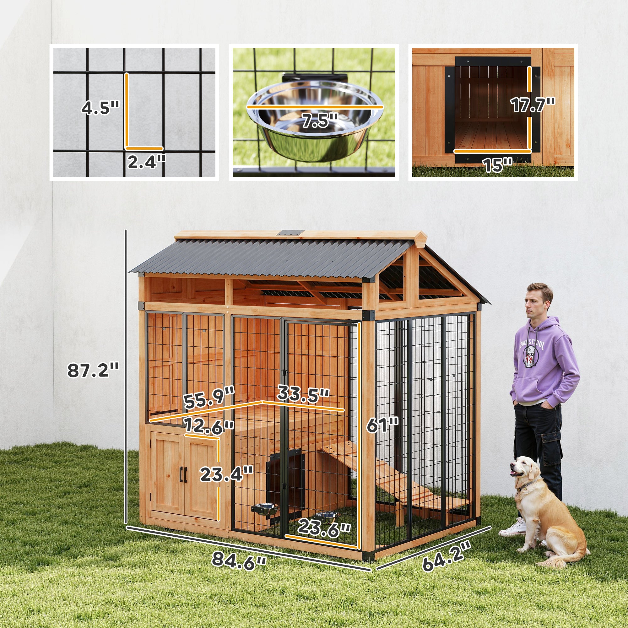7' x 5' Extra Large Dog House, Wood Outdoor Dog Kennel with Platform, Storage Cabinet for Large - View 3