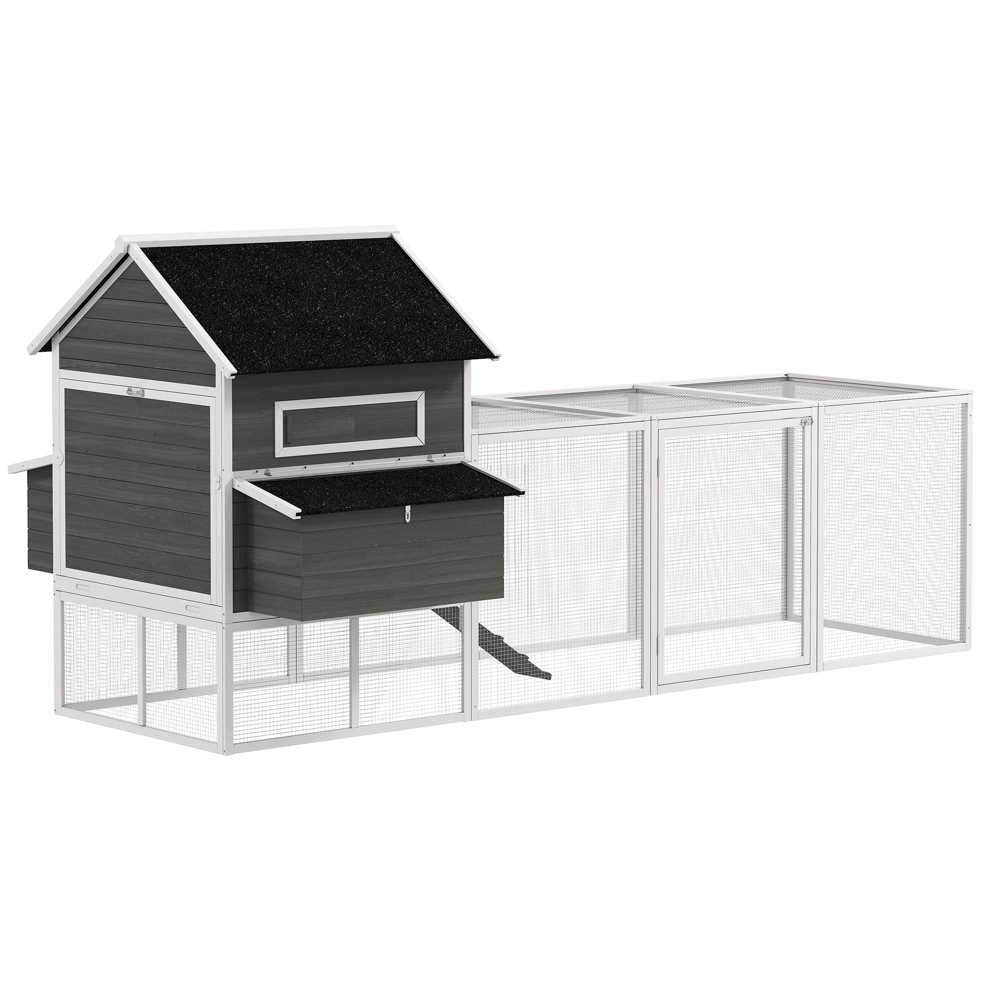 137" Wooden Chicken Coop for 8-10 Chickens, Backyard, Dark Gray