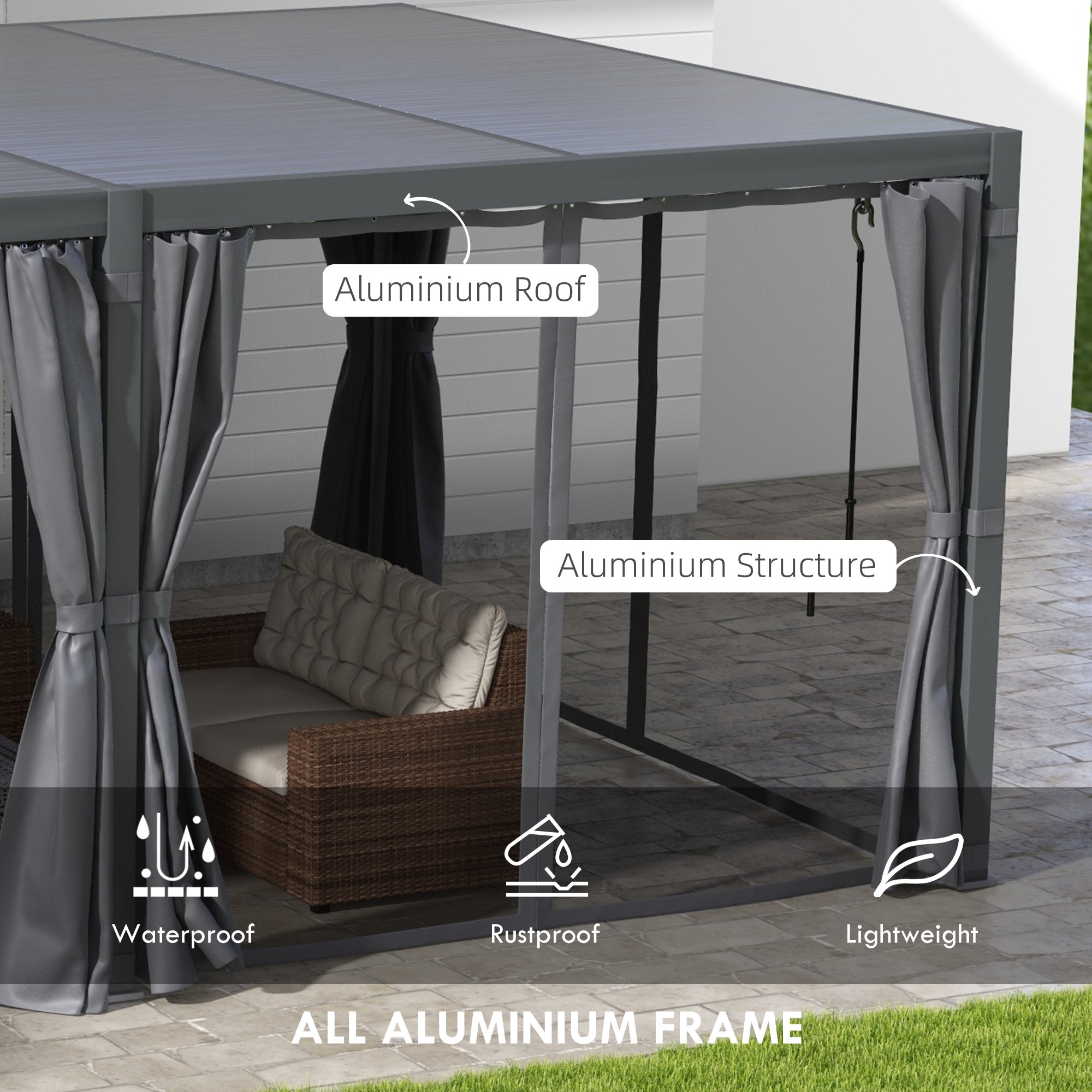 12' x 19' Aluminum Pergola with Adjustable Louvered, Outdoor Pergola with Curtains and Netting, - View 5