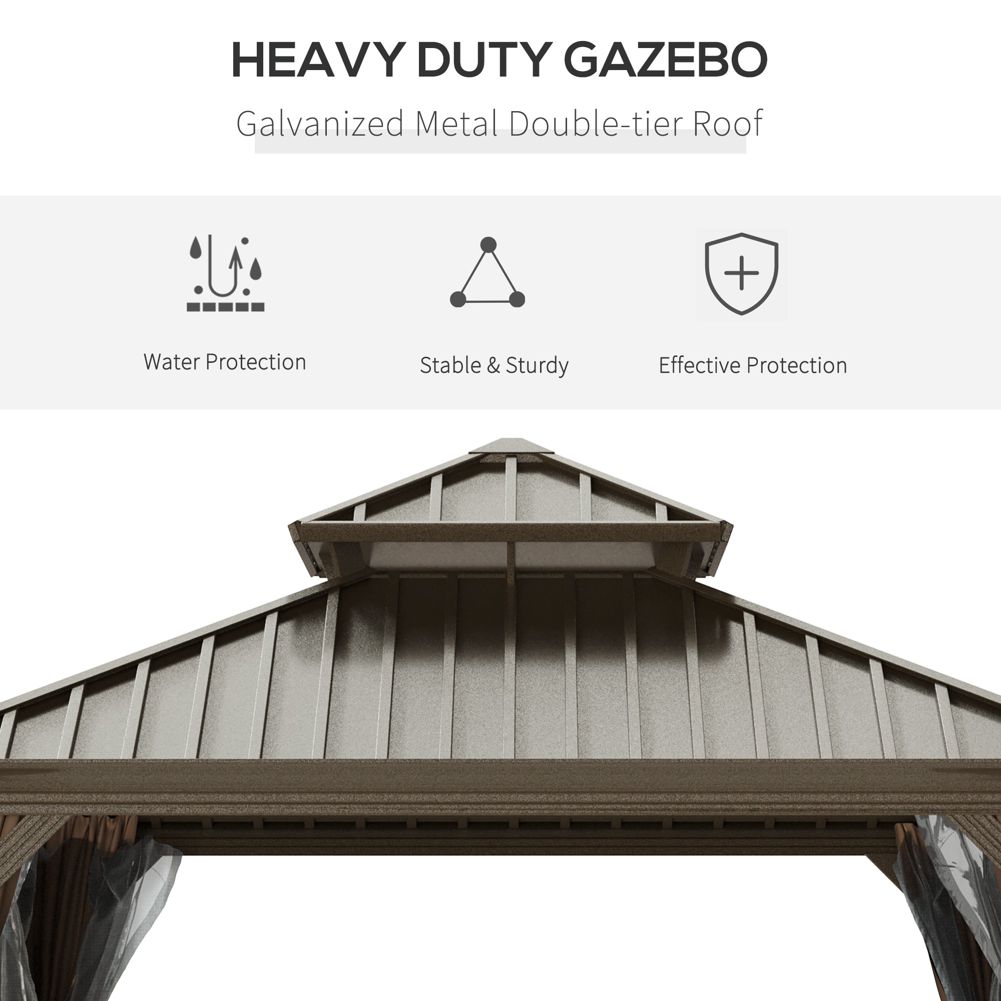 12' x 12' Hardtop Gazebo with Curtains and Netting, Permanent Pavilion Metal Double Roof Gazebo - View 4