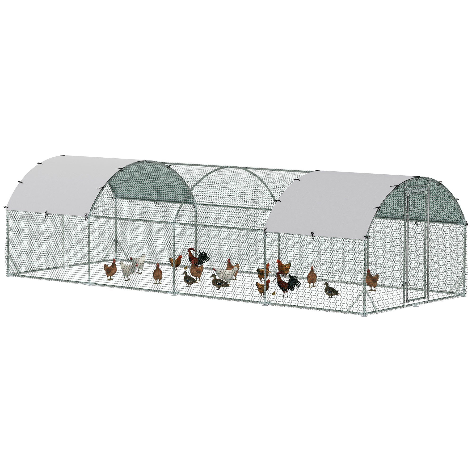 Large Metal Chicken Coop with Waterproof and Anti-UV Cover for Yard, Outdoor, Duck, Rabbit, 9.2' x