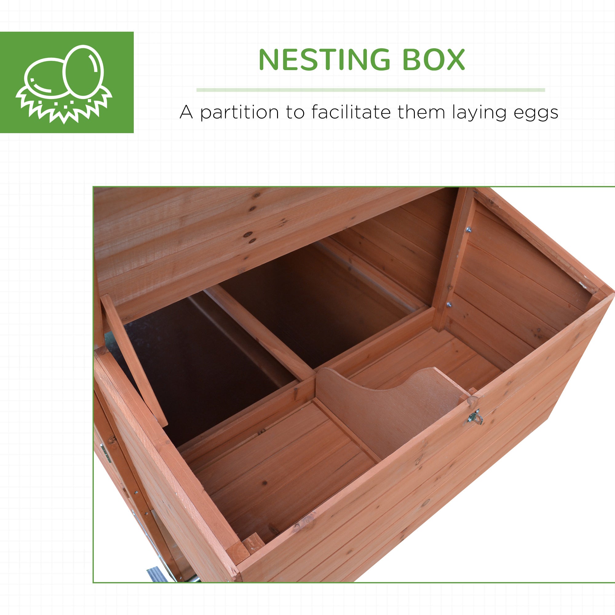 96.5" Chicken Coop Wooden Hen House Poultry Cage Pen Portable with Wheels and Nesting Box, Chicken - View 5