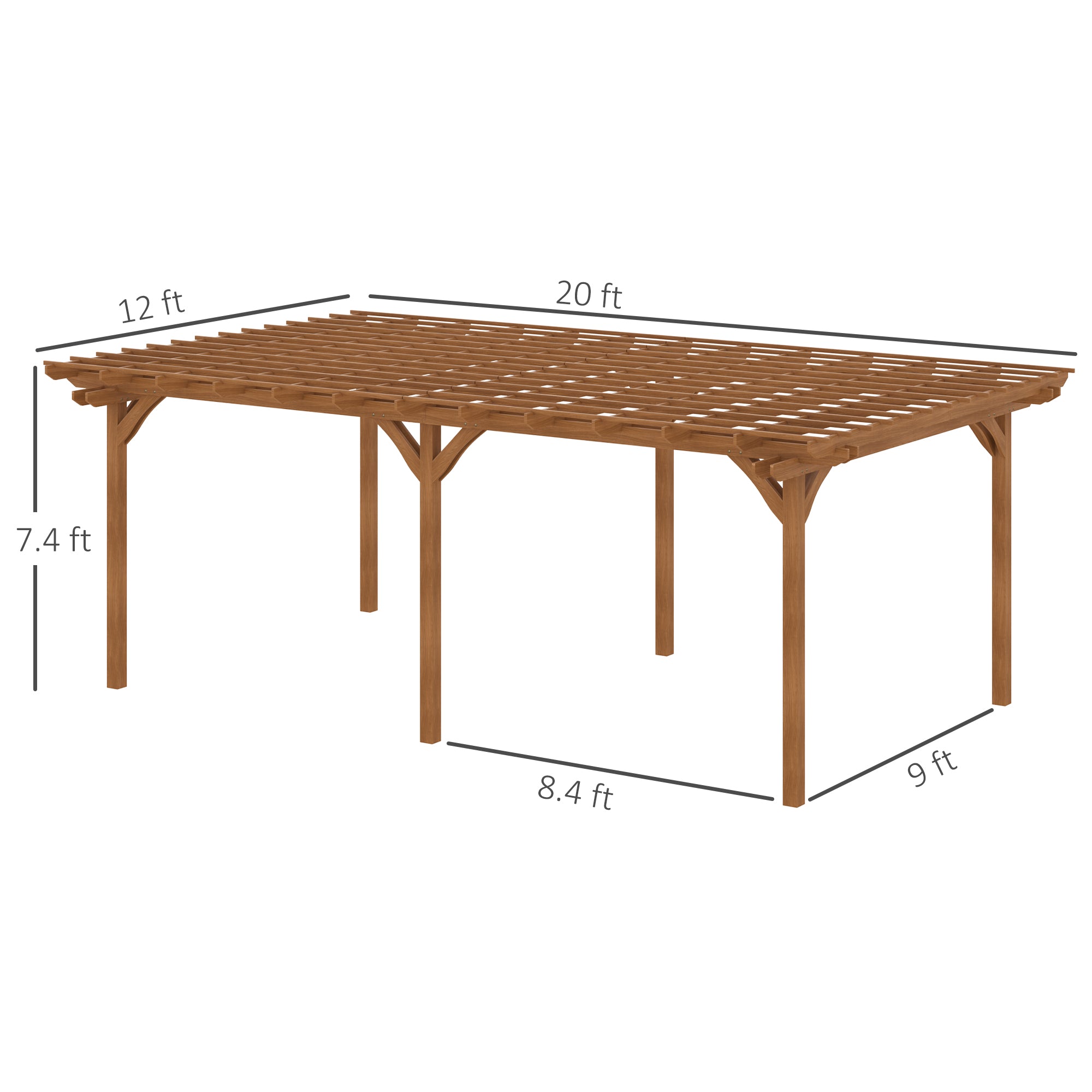 12' x 20' Outdoor Pergola, Wood Gazebo Grape Trellis with Stable Structure for Climbing Plant - View 3