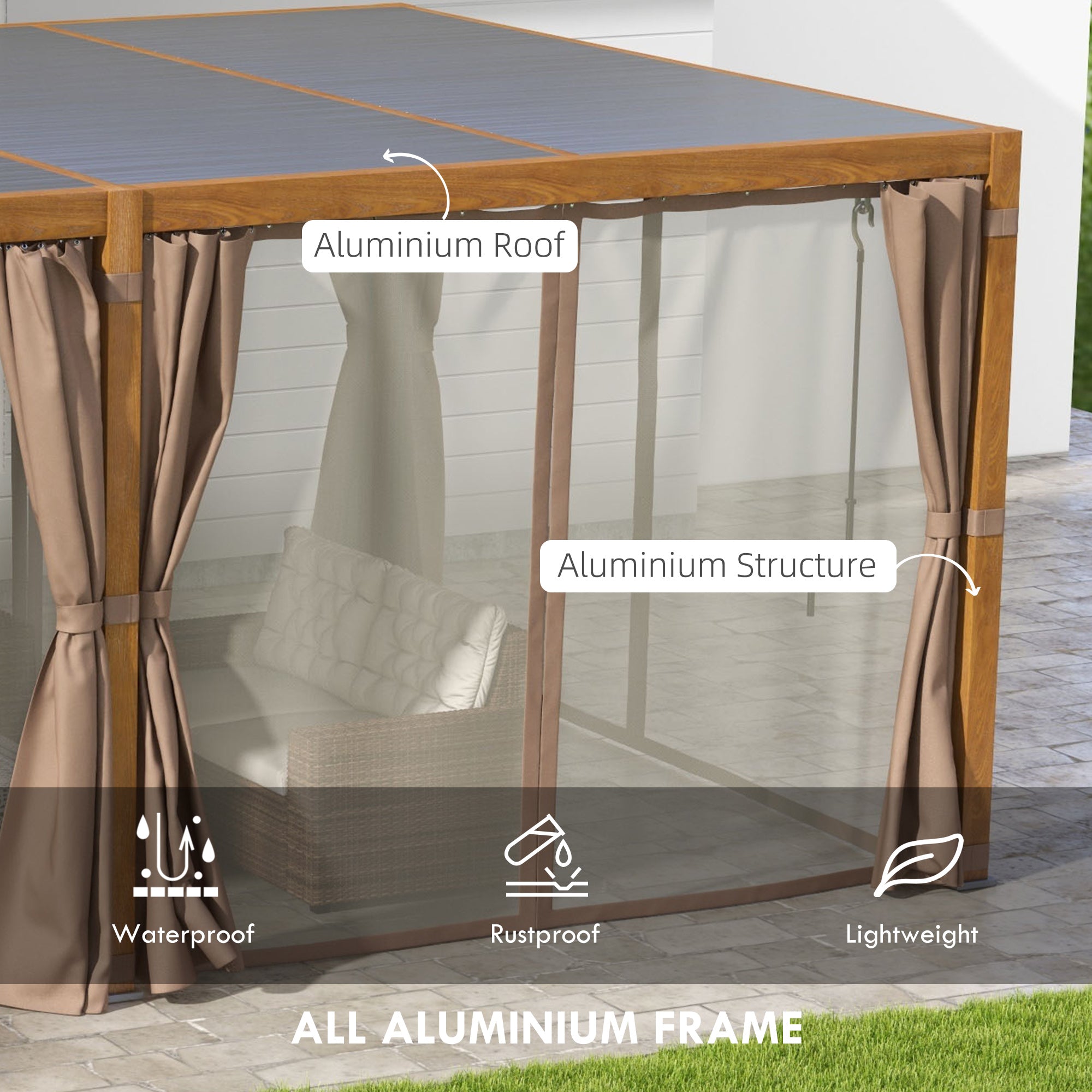 12' x 19' Aluminum Pergola with Adjustable Louvered, Outdoor Pergola with Curtains and Netting, - View 5