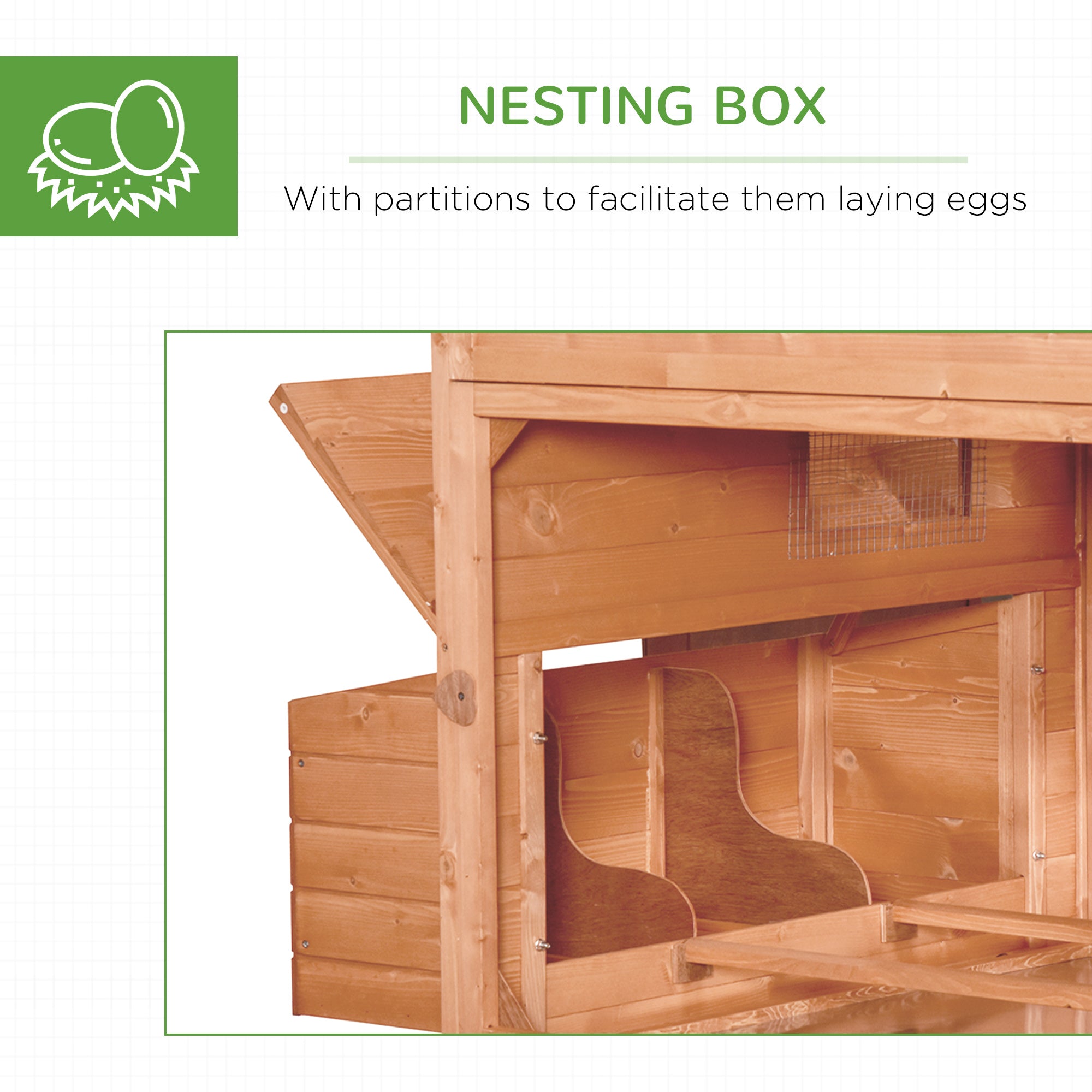 137" Chicken Coop for 8-10 Chickens, Large Chicken House, Wooden Poultry Hen Cage with Nesting Box - View 4