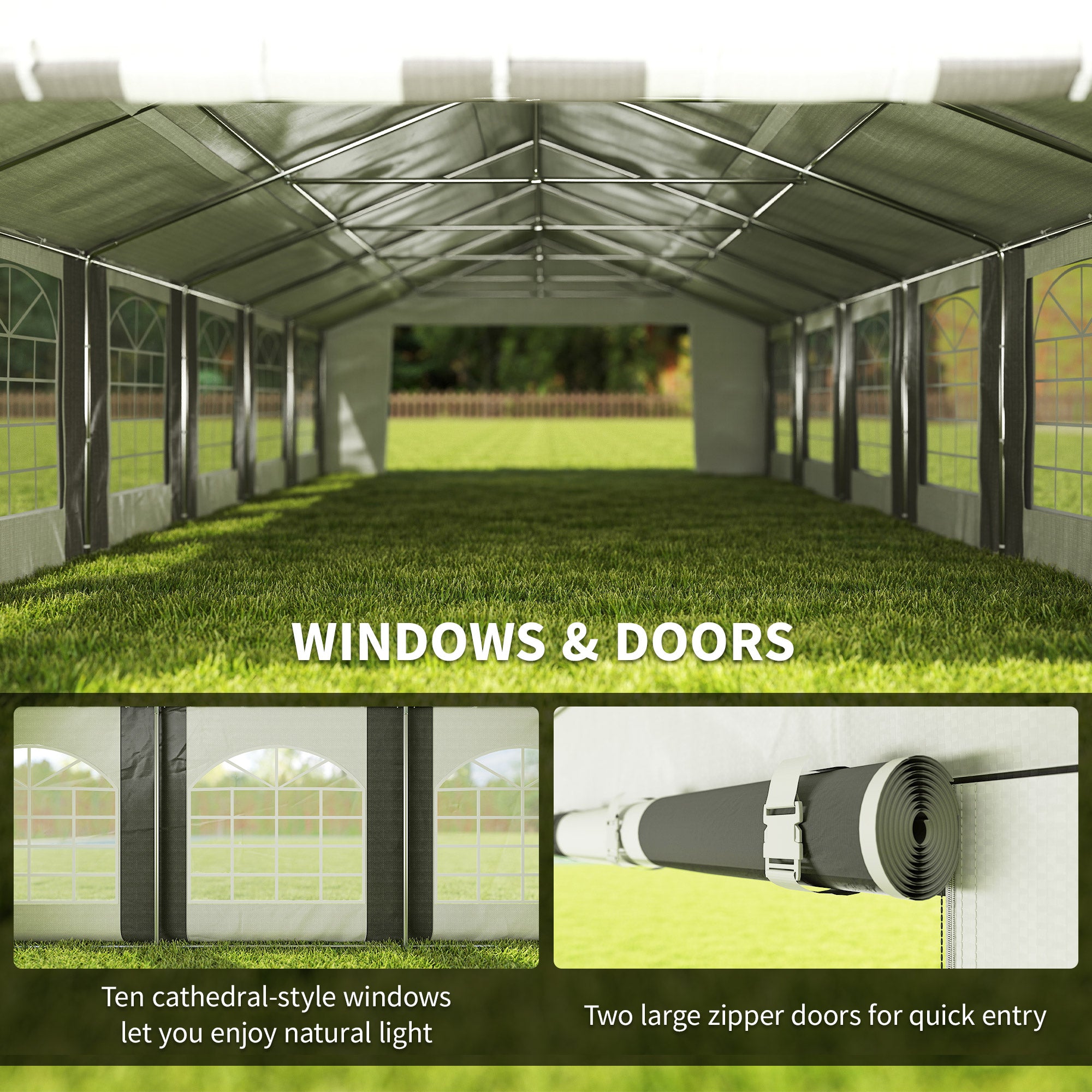 20 x 33 ft Heavy Duty Party Tent Outdoor Gazebo Wedding Tent Event Shelter Carport BBQ with - View 5