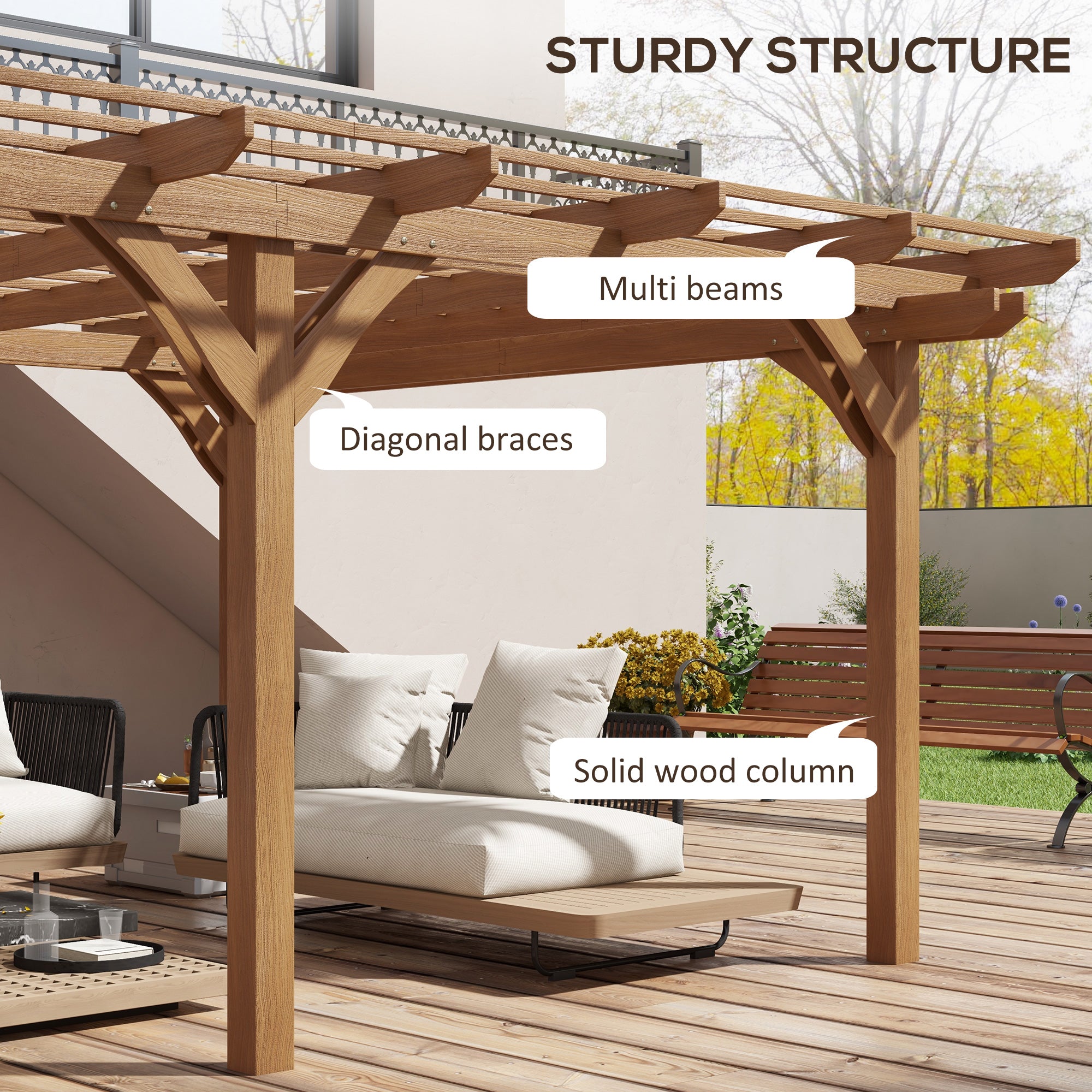 12' x 16' Outdoor Pergola Grape Trellis, Wood Gazebo for Climbing Plants at Garden, Patio, - View 4