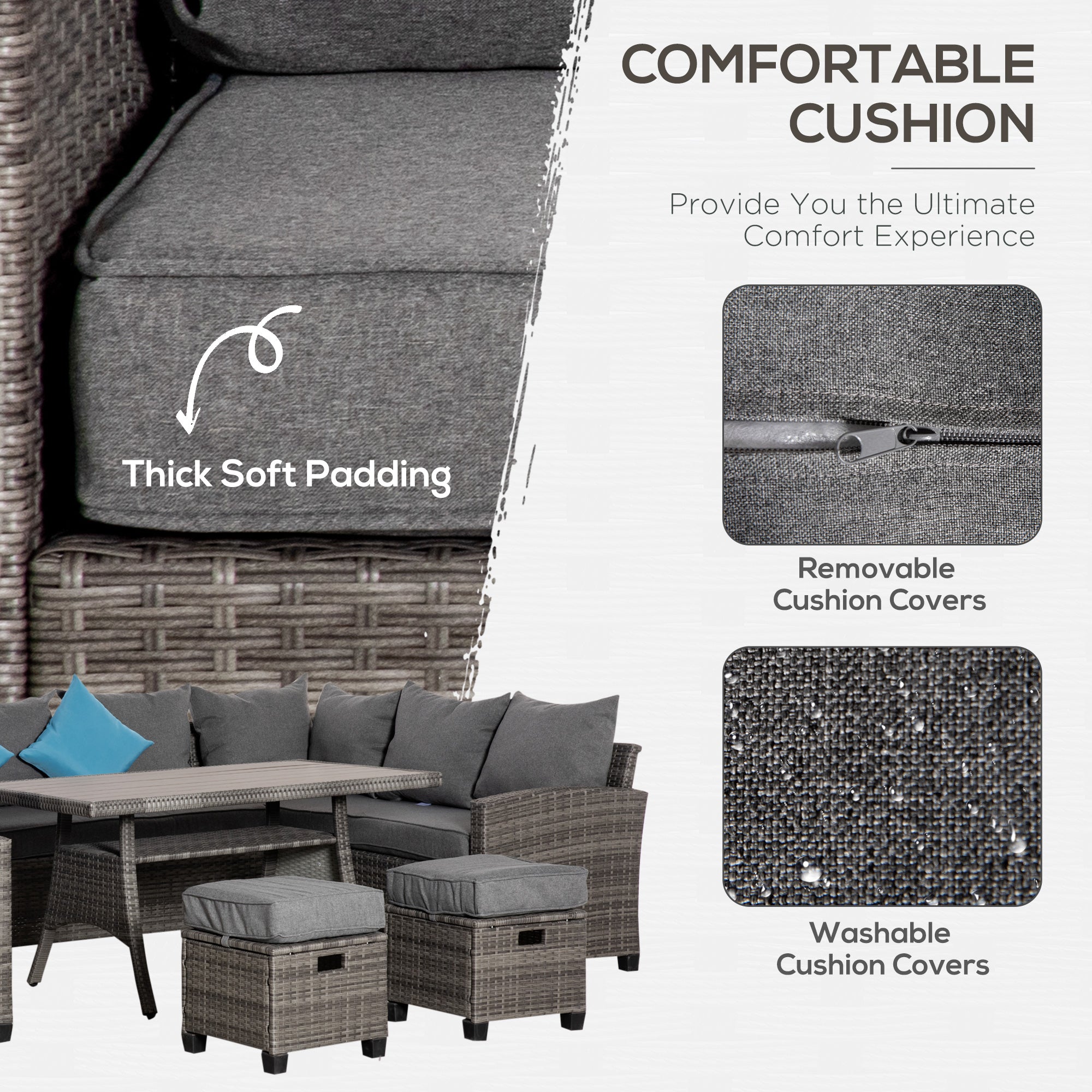 6 Piece Patio Furniture Set, PE Wicker Outdoor Furniture Conversation Set with 3 Sofas, 2 Ottomans - View 4