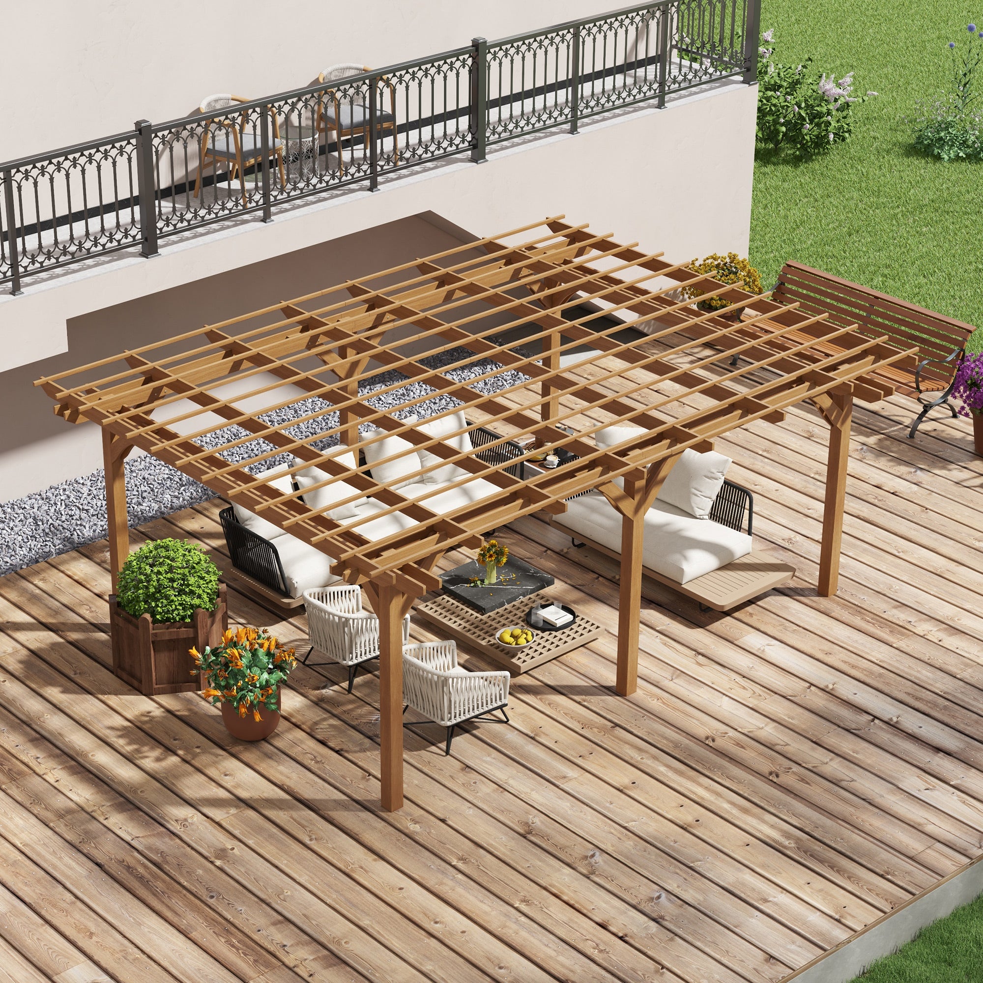 12' x 16' Outdoor Pergola Grape Trellis, Wood Gazebo for Climbing Plants at Garden, Patio, - View 7