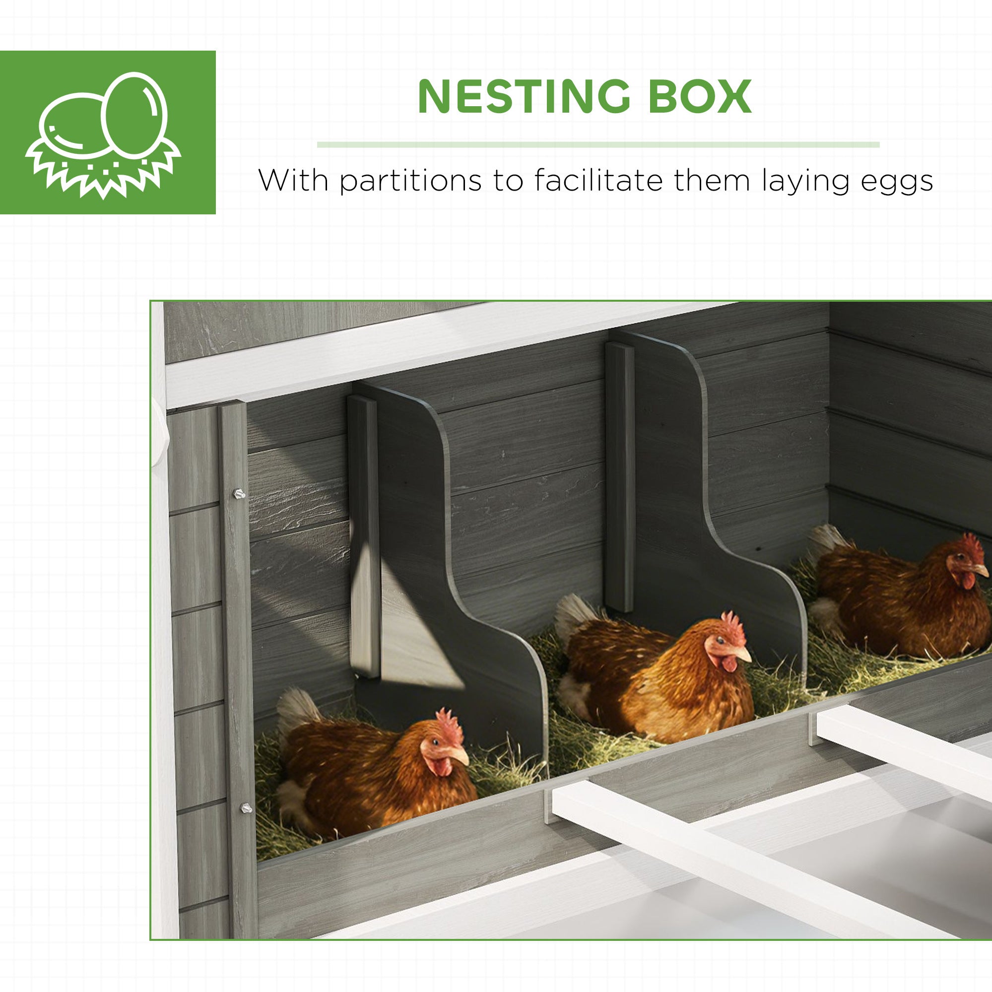 137" Wooden Chicken Coop for 8-10 Chickens, Backyard, Dark Gray - View 4