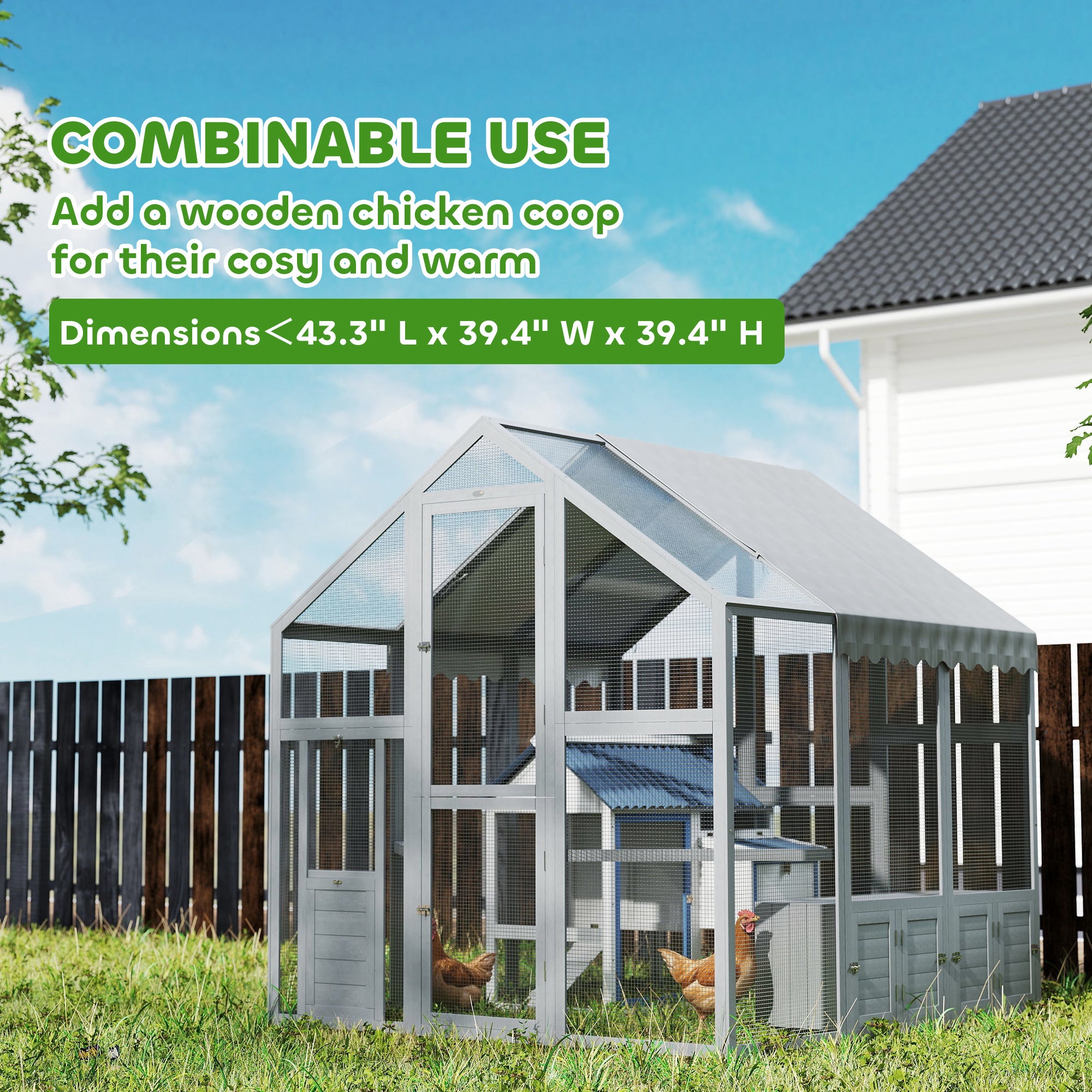 Large Wooden Chicken Run with Waterproof & Anti-UV Cover, for 6-8 Chickens, for Backyard, Farm, - View 5