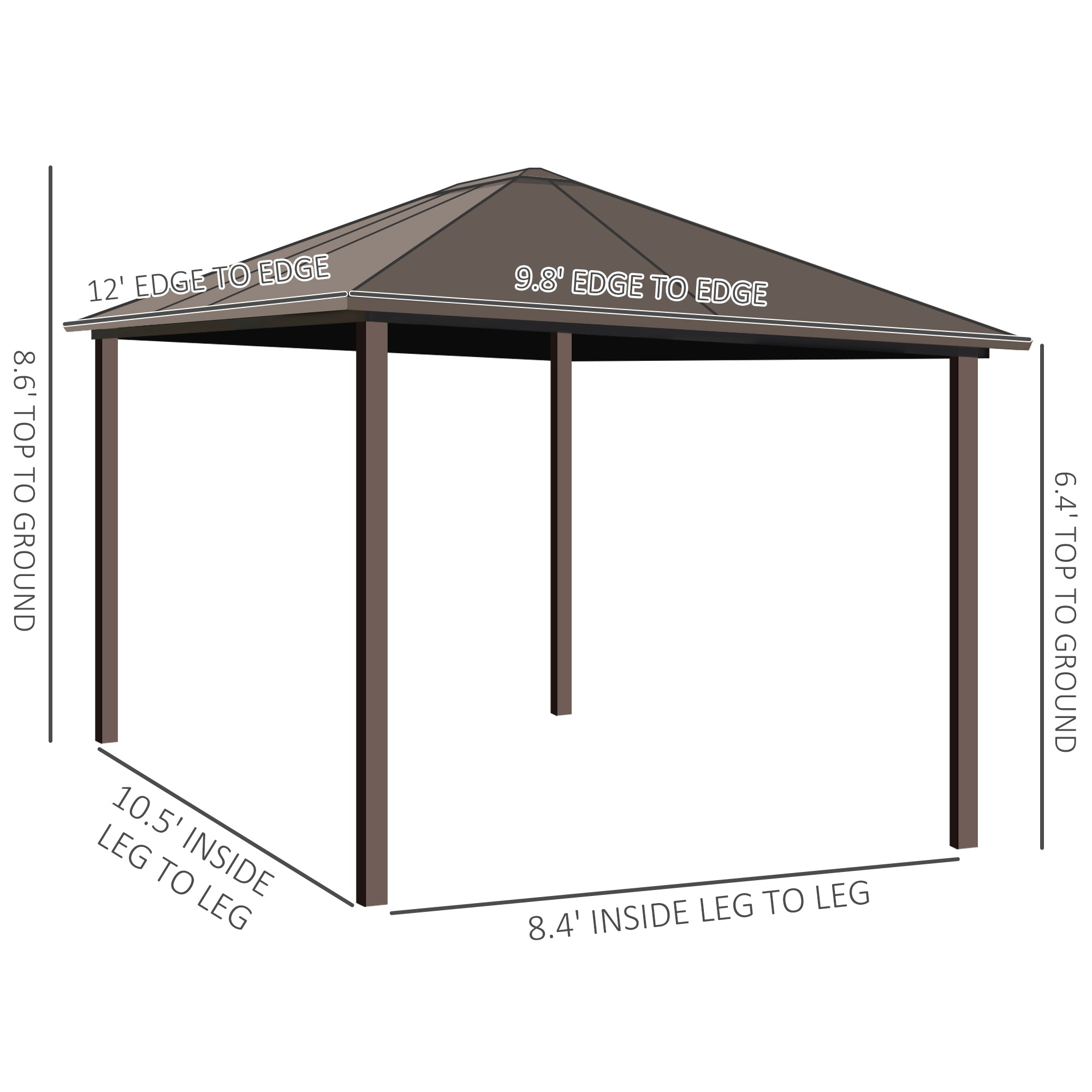 10' x 12' Hardtop Gazebo with Curtains and Netting, Permanent Pavilion Metal Single Roof Gazebo - View 3