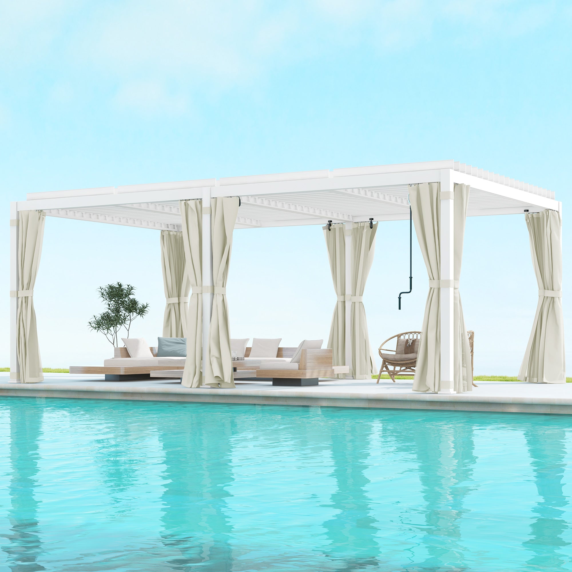 12' x 19' Aluminum Pergola with Adjustable Louvered, Outdoor Pergola with Curtains and Netting, - View 2