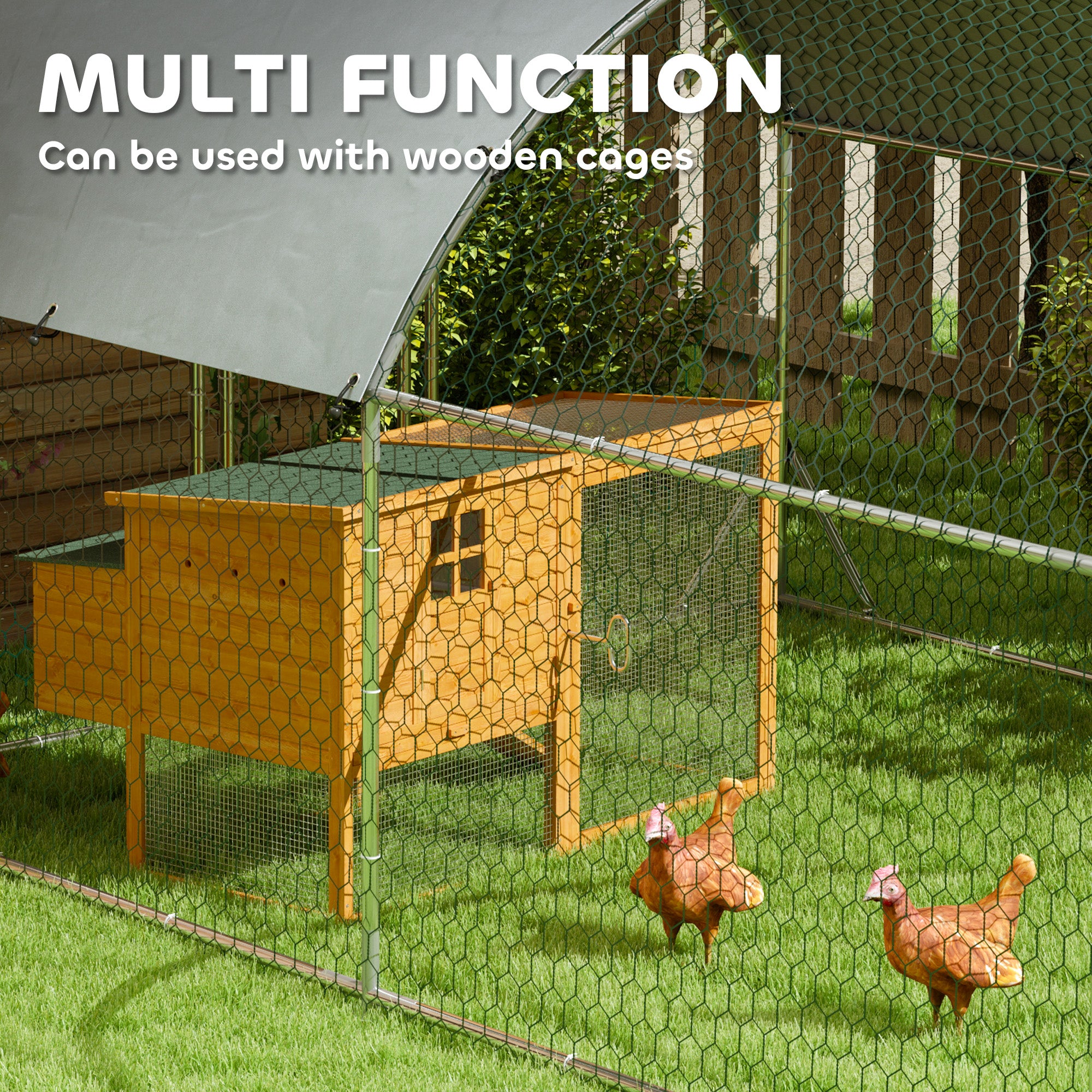 Large Metal Chicken Coop with Waterproof and Anti-UV Cover for Yard, Outdoor, Duck, Rabbit, 9.2' x - View 3