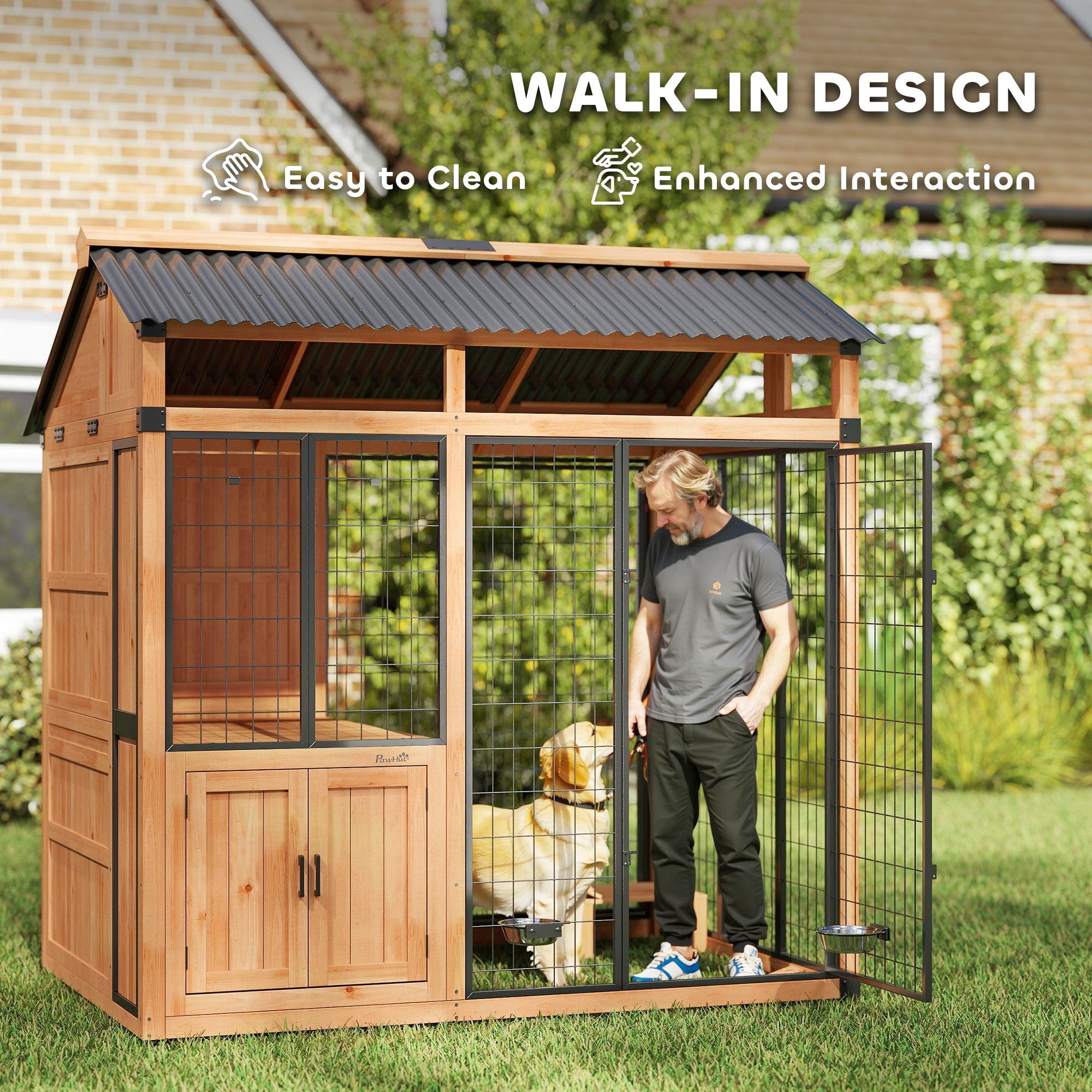 7' x 5' Extra Large Dog House, Wood Outdoor Dog Kennel with Platform, Storage Cabinet for Large - View 5