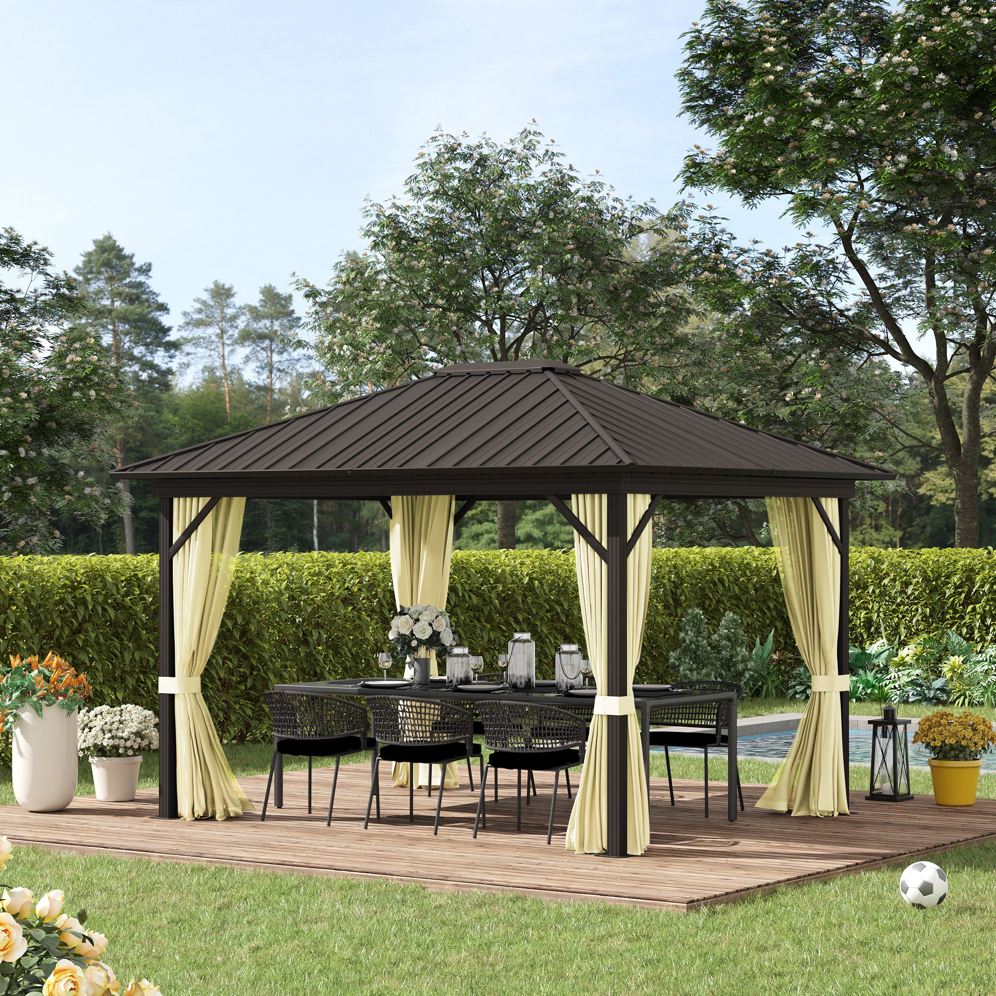 11.9" x 9.8" Hardtop Gazebo with Curtains Netting, Metal Roof Gazebo Canopy with Aluminum Frame and - View 2