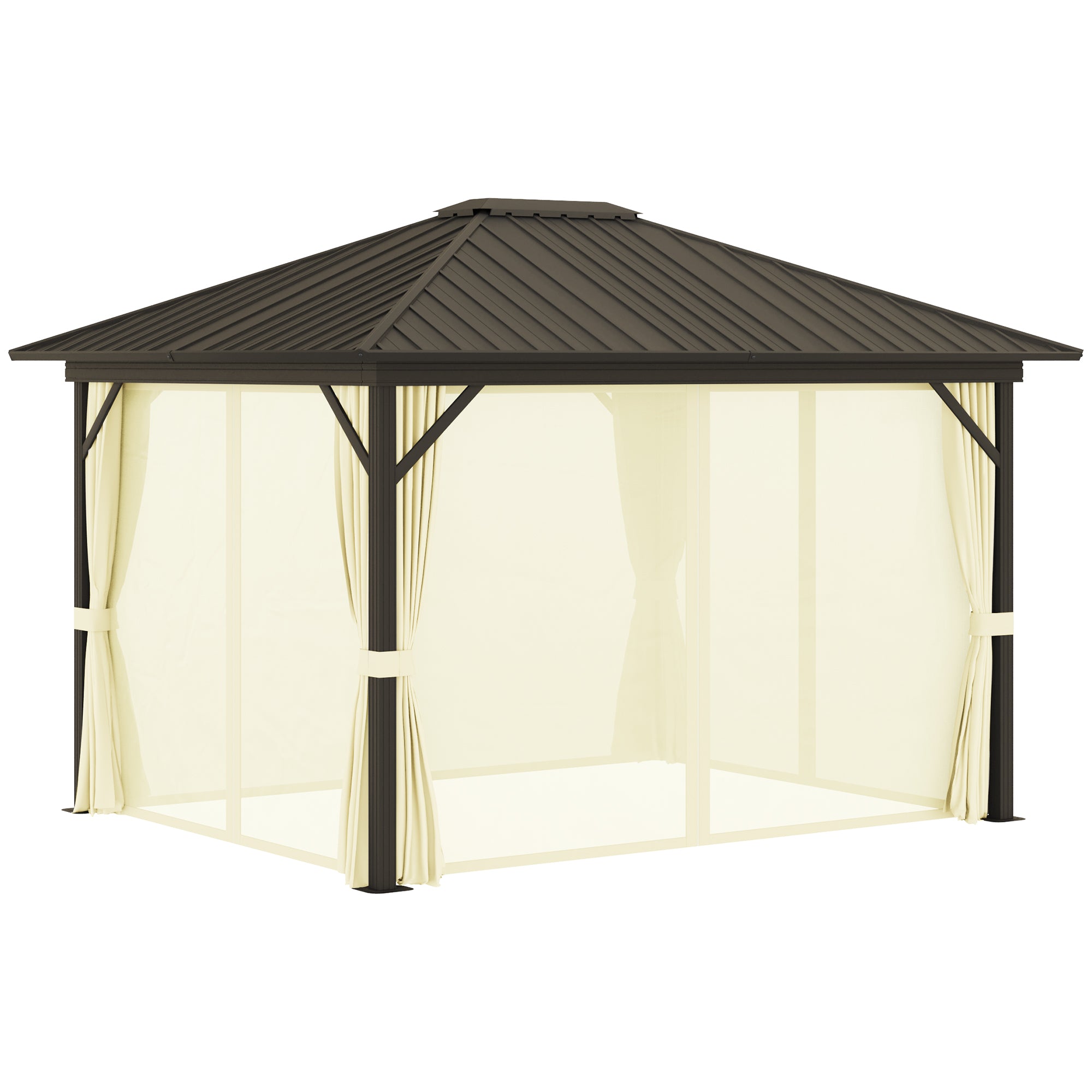 11.9" x 9.8" Hardtop Gazebo with Curtains Netting, Metal Roof Gazebo Canopy with Aluminum Frame and