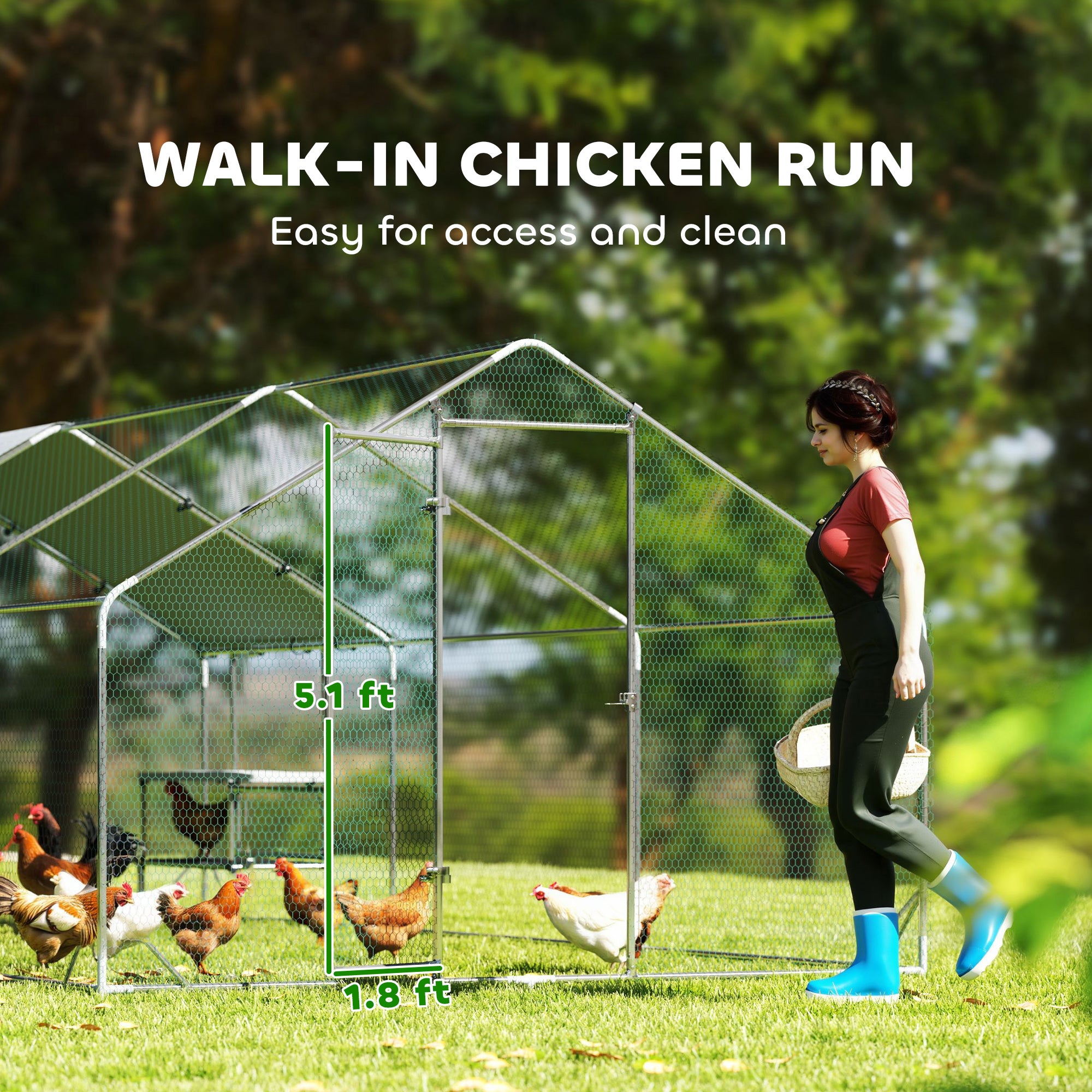 Large Metal Chicken Coop with Waterproof Cover, Roosting Bar, Nesting Box, 9.8' x 19.7' x 6.4' - View 5