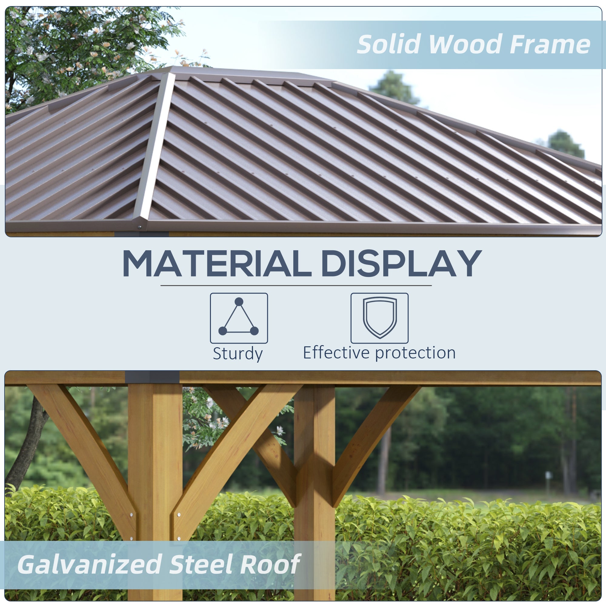 10' x 12' Hardtop Gazebo with Galvanized Steel Roof, Wooden Frame, Permanent Pavilion Outdoor - View 4