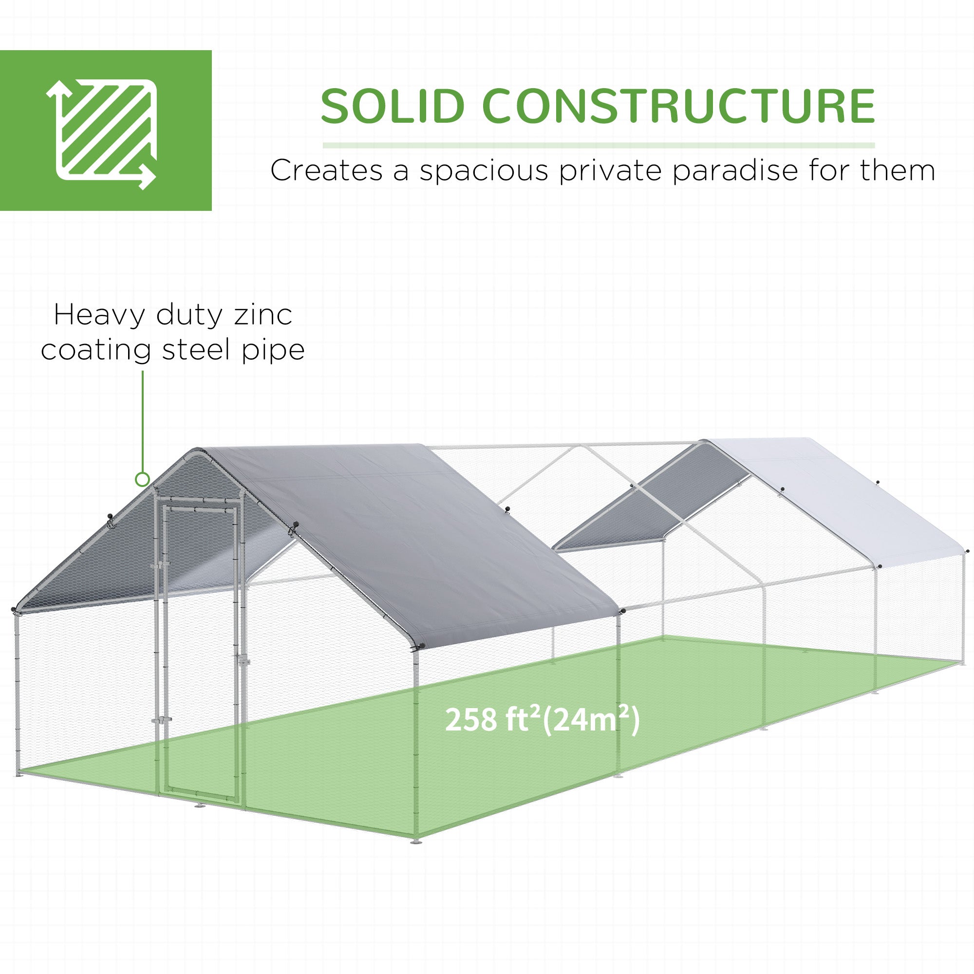 Large Chicken Coop Metal Chicken Run for Chickens with Waterproof and Anti-UV Cover, Spire Shaped - View 4