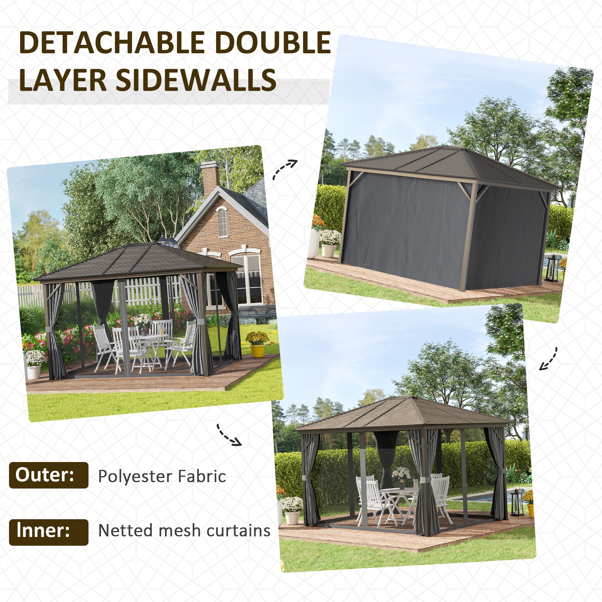 10' x 12' Hardtop Gazebo with Curtains and Netting, Gazebo Canopy with Aluminum Frame and Hooks, - View 5
