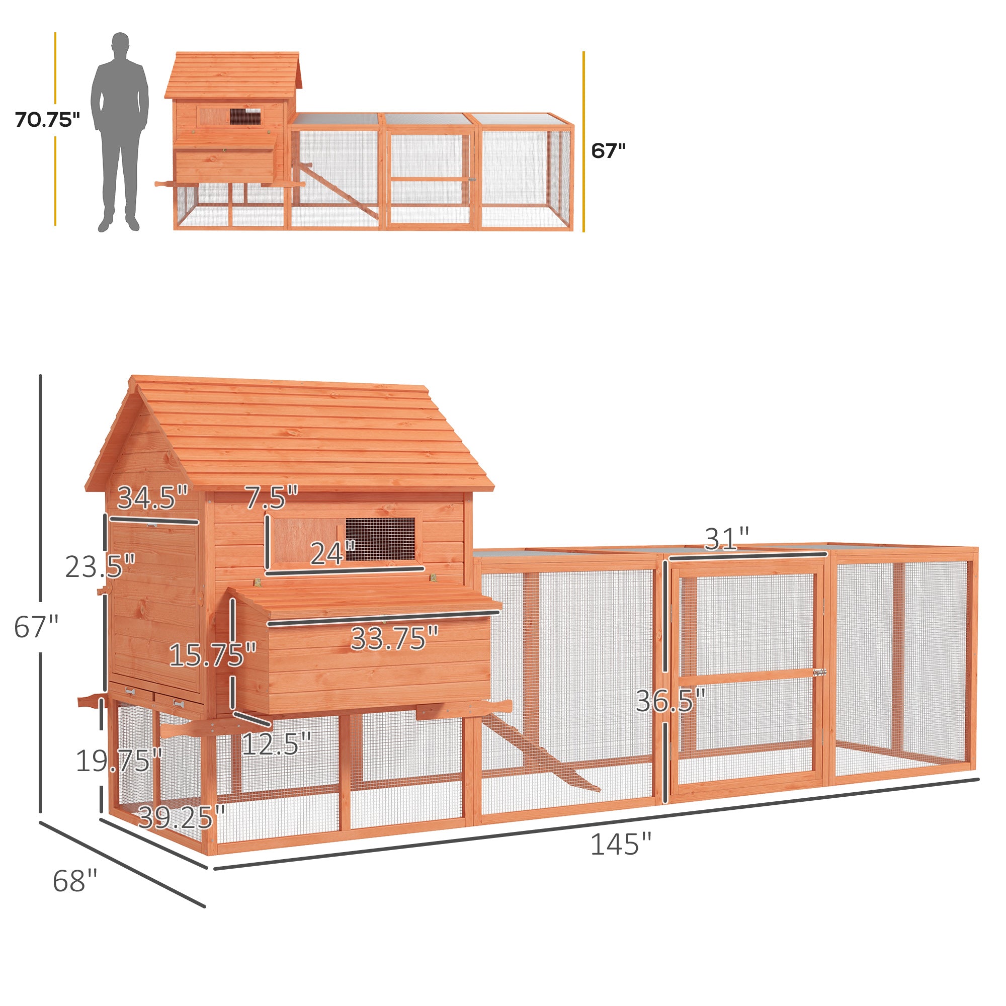 145" Wooden Chicken Coop with Run & Inner Hen House Space - View 2