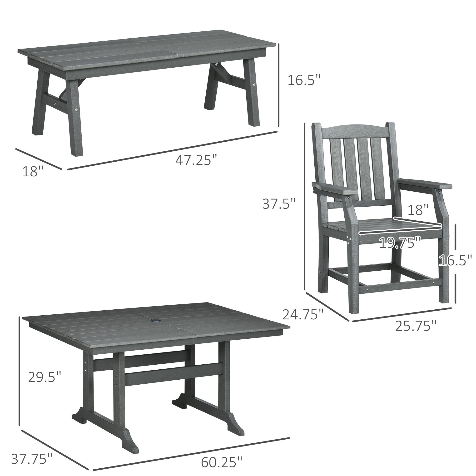 6 Pieces Patio Dining Set, 6 Seater Outdoor Table and Chairs, Conversation Furniture, Armrests, - View 3