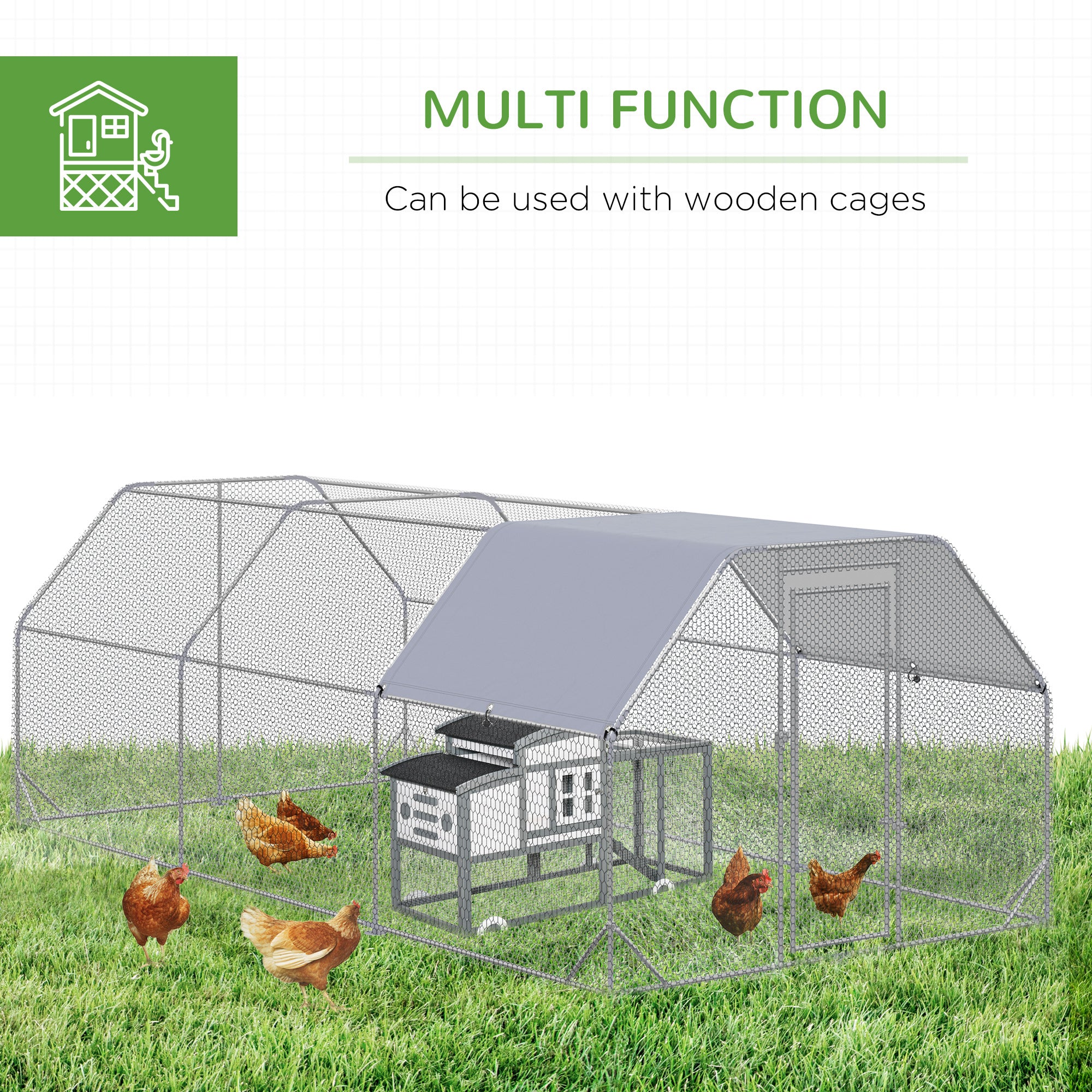 Large Chicken Coop Metal Chicken Run with Waterproof and Anti-UV Cover, Flat Shaped Walk in Fence - View 4