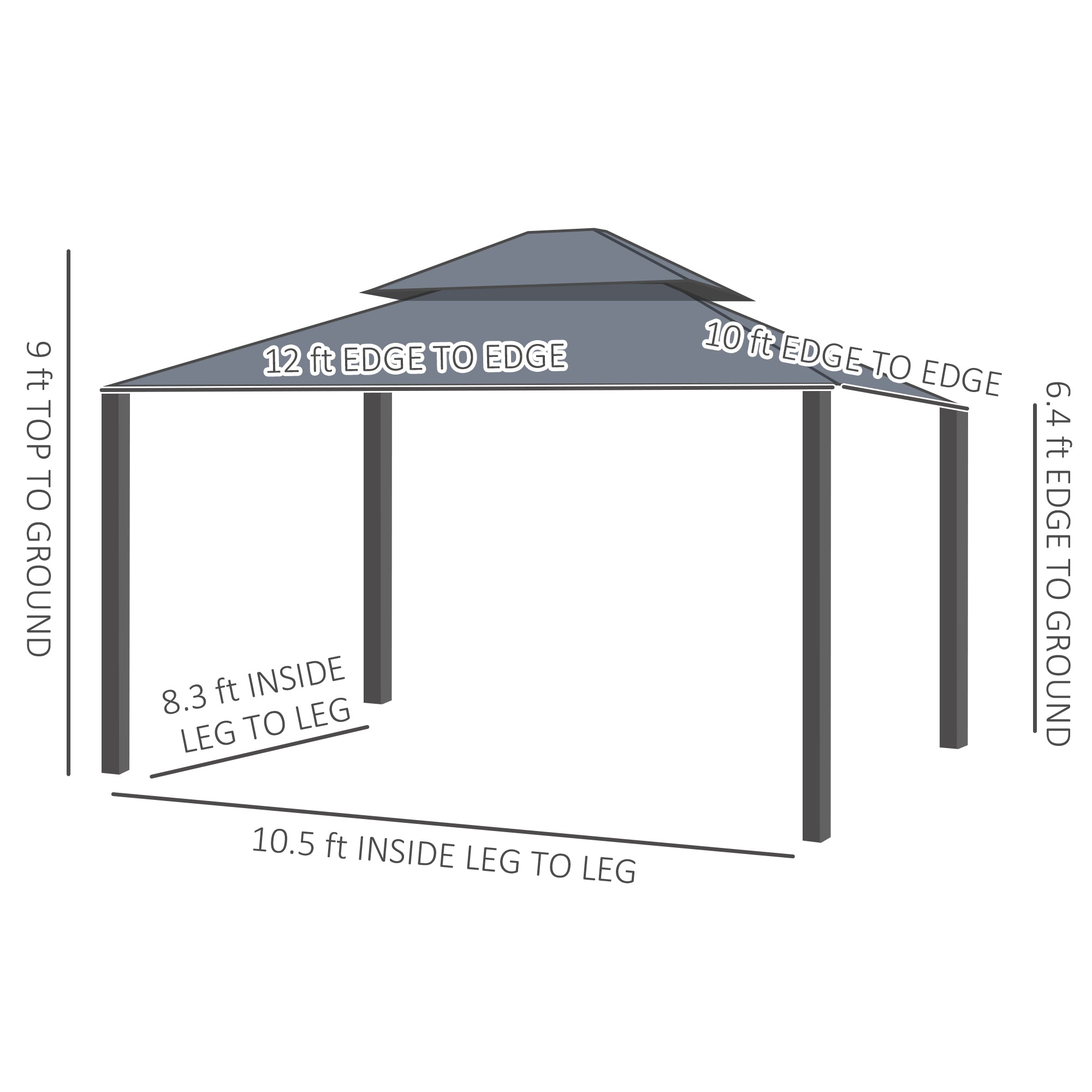 10' x 12' Hardtop Gazebo Permanent Pavilion w/ Double Roof Aluminum Frame Sidewalls for Patio - View 3