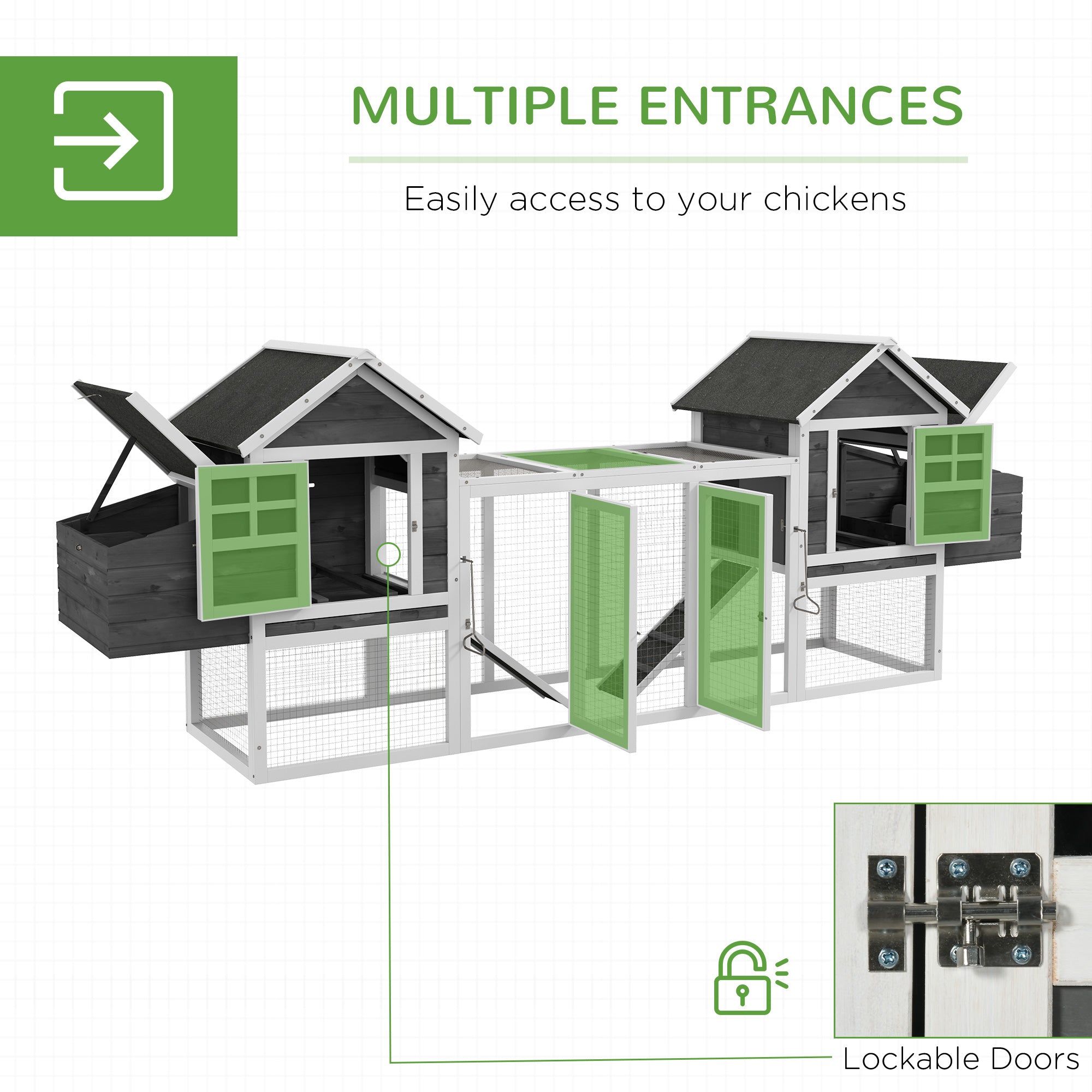 124" Dual Chicken Coop, Large Chicken House, Gray - View 3