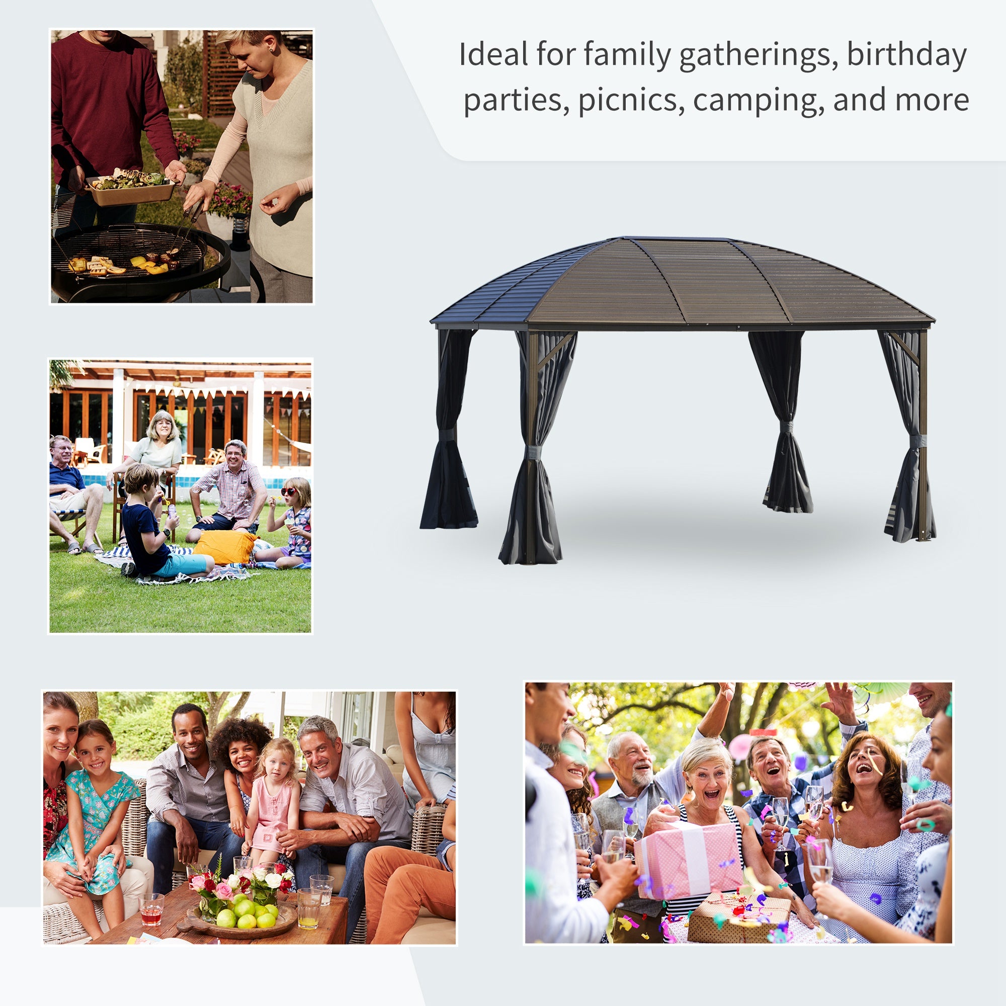 10' x 13' Hardtop Gazebo with Curtains, Netting, Pavilion with Steel Roof Ceiling Hook for Garden - View 7