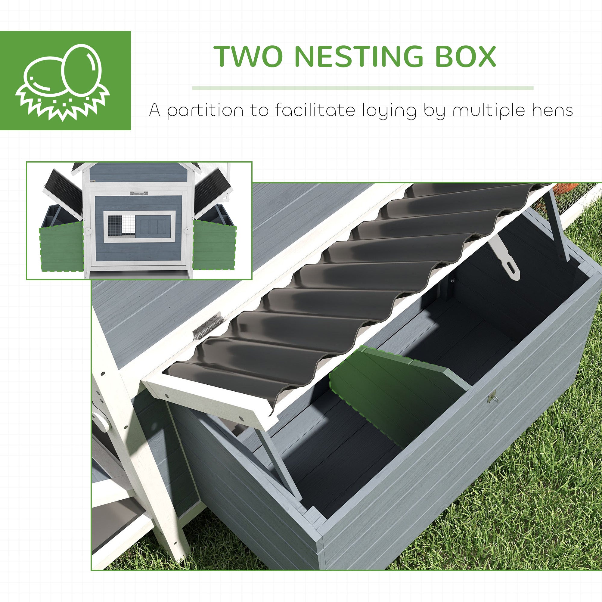 156" Extra Large Wooden Chicken Coop with 2 Nesting Box, Run Cage, Waterproof Wave Roof, for 10-15 - View 3