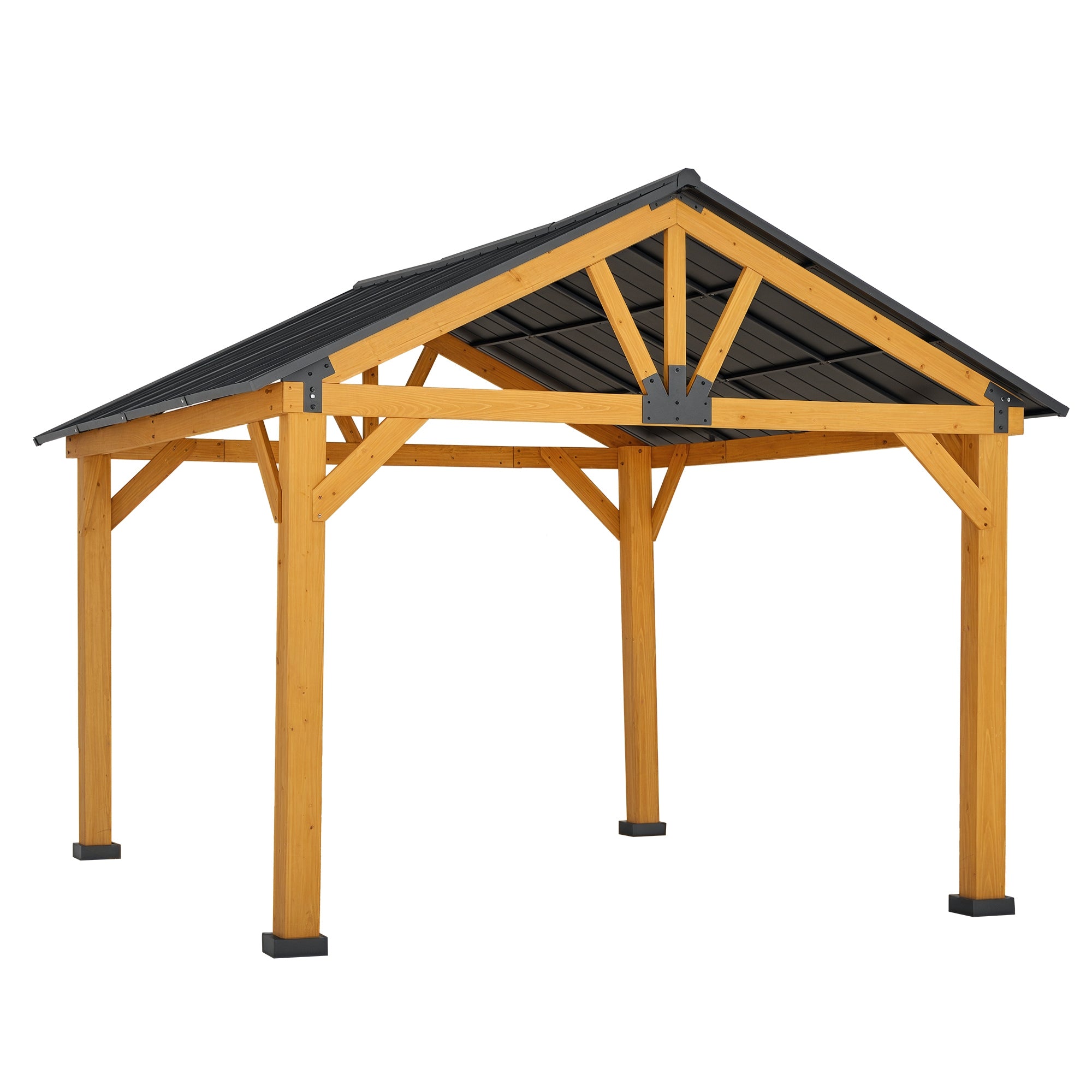 11' x 13' Hardtop Gazebo with Galvanized Steel Roof, Wooden Frame, Permanent Pavilion Outdoor