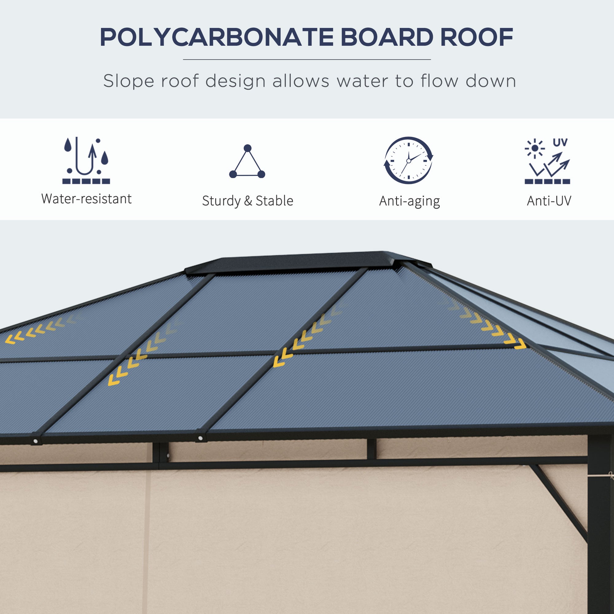 10' x 12' Hardtop Gazebo Canopy with Polycarbonate Roof, Aluminum Frame, Permanent Pavilion Outdoor - View 4