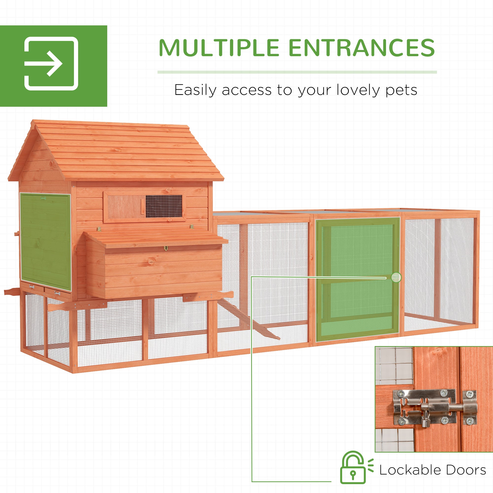 145" Wooden Chicken Coop with Run & Inner Hen House Space - View 3