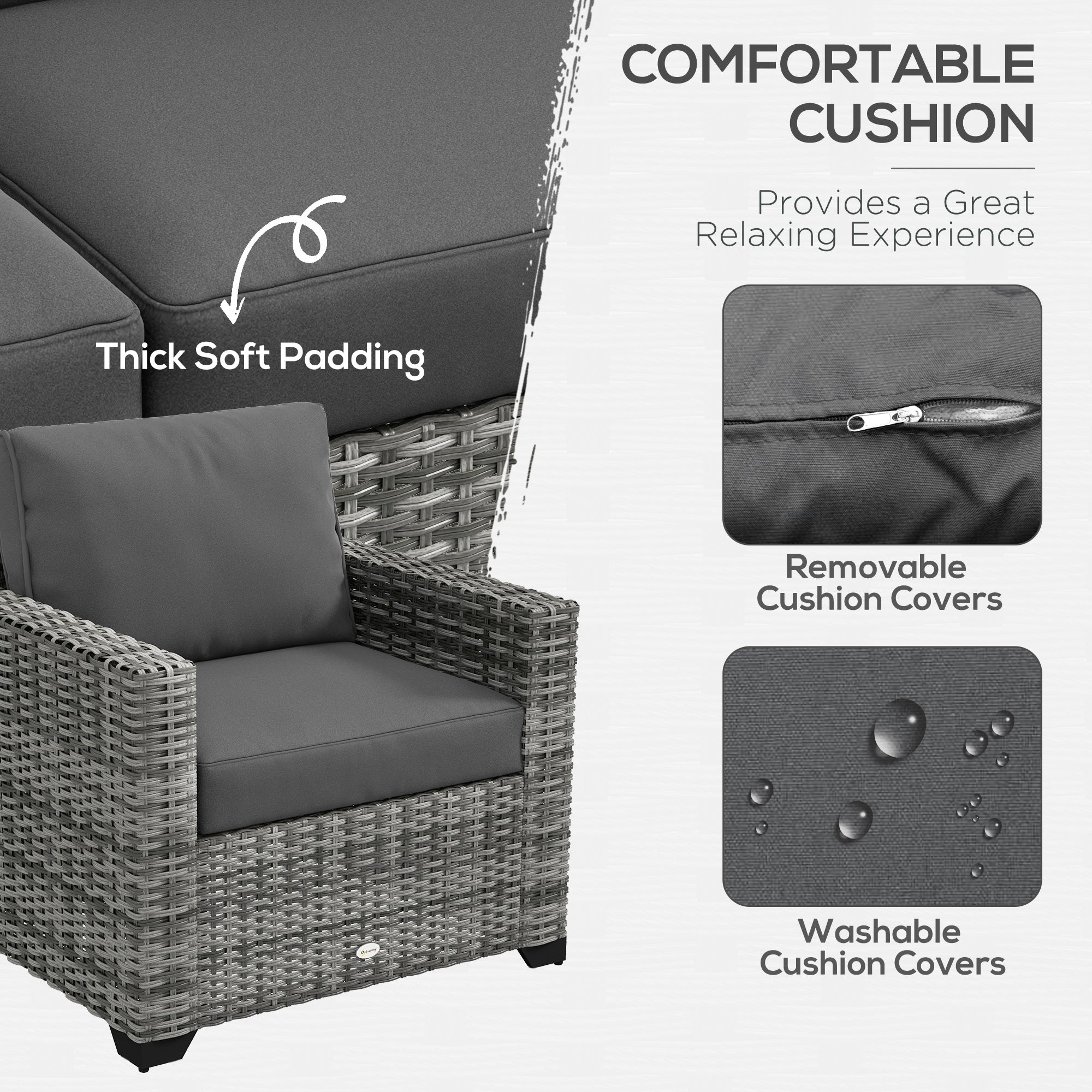 Patio Furniture Set, Cushions, Sofa, Loveseat, Fire Pit Table, Gray - View 5