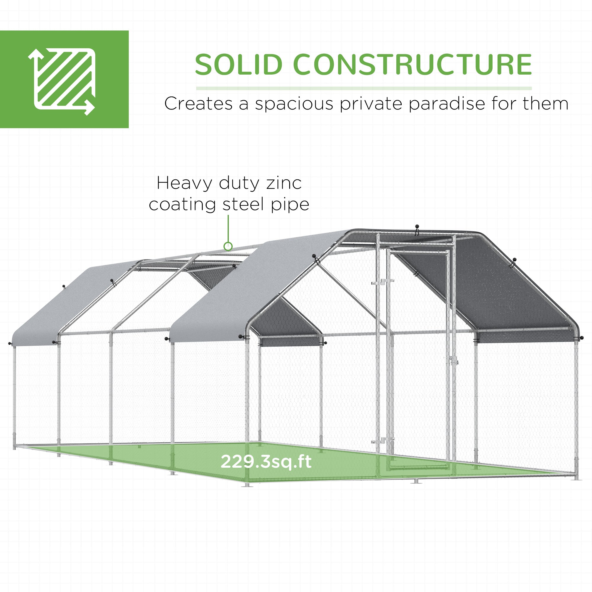 Large Chicken Coop Metal Chicken Run with Waterproof and Anti-UV Cover, Flat Shaped Walk-in Fence - View 4