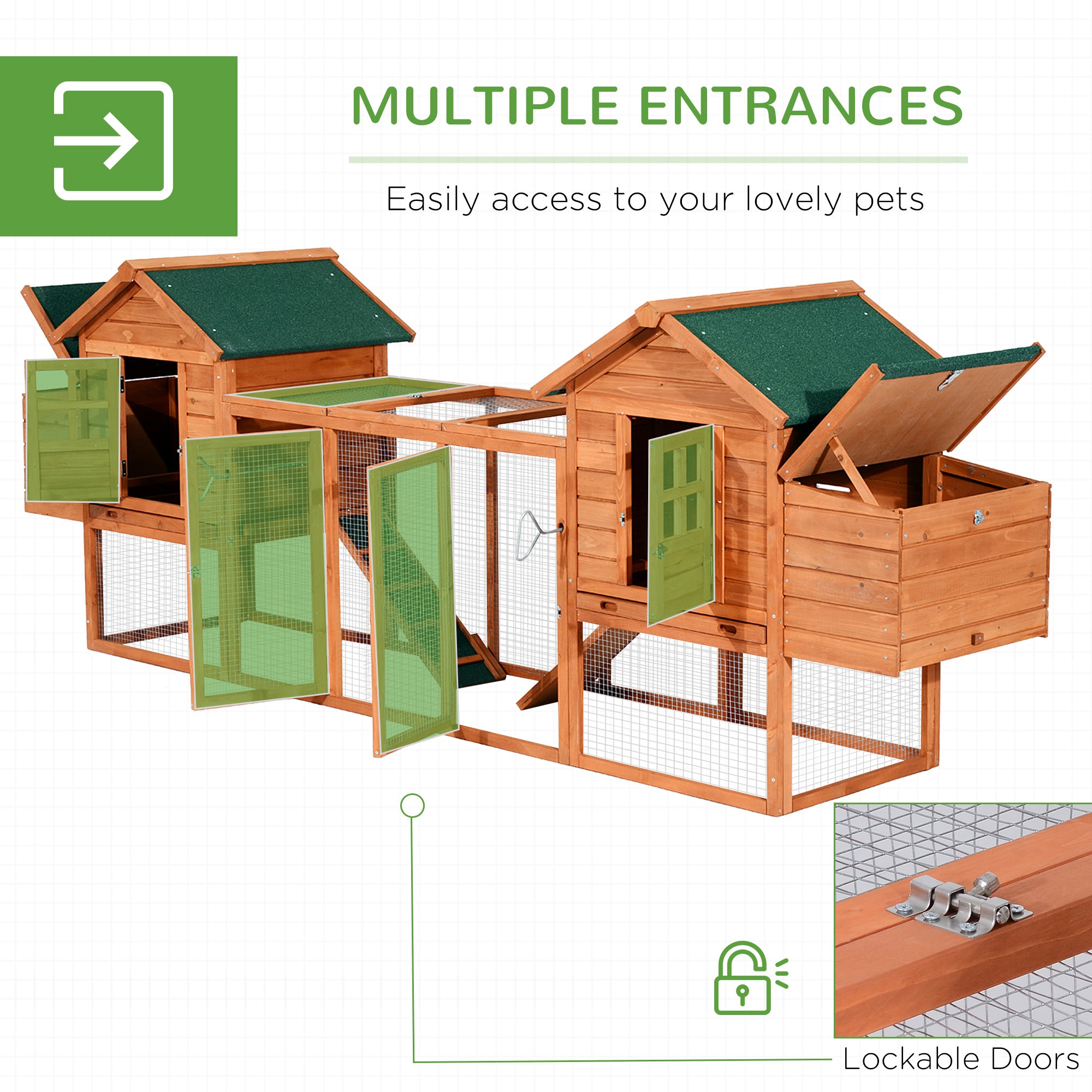 124" Dual Chicken Coop Wooden Large Chicken House Rabbit Hutch Hen Poultry Cage Backyard with - View 3