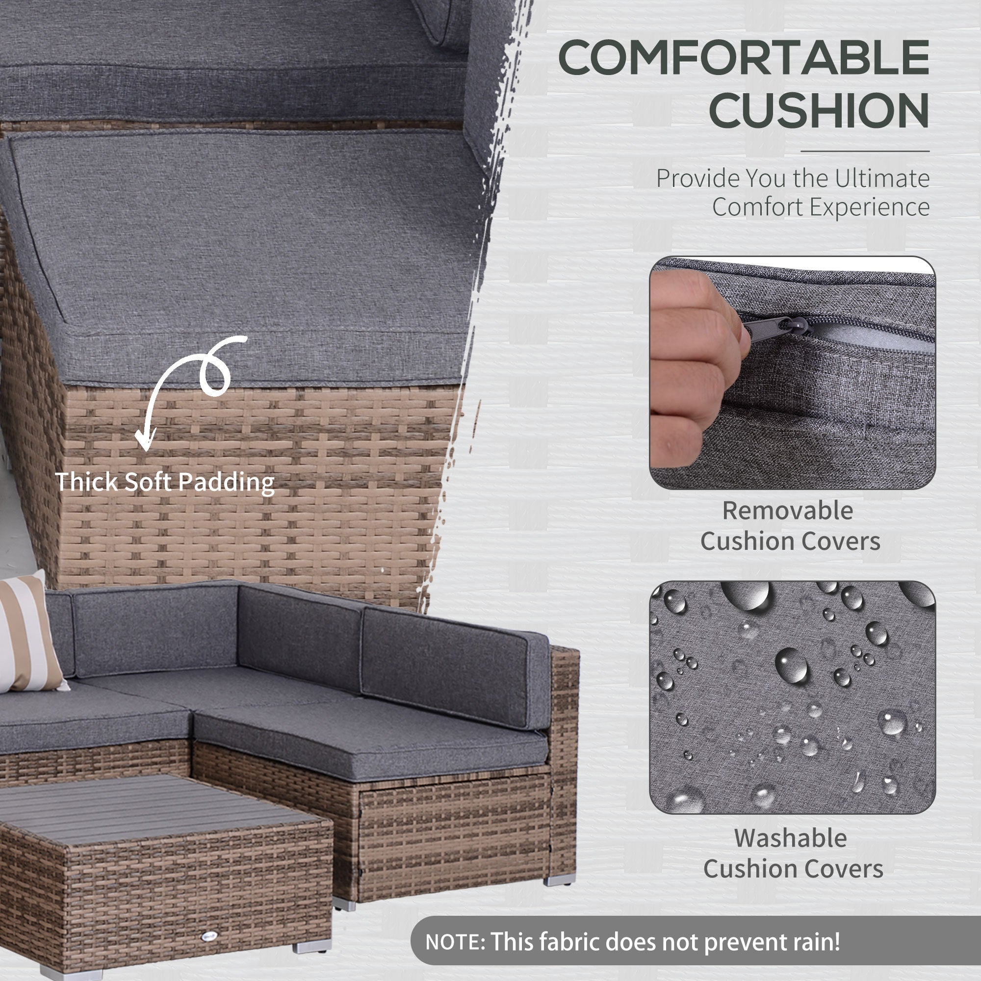 Modern Rattan Patio Furniture Set, 7-Piece Outdoor Wicker Sofa Set with Cushions for Home & Family - View 5