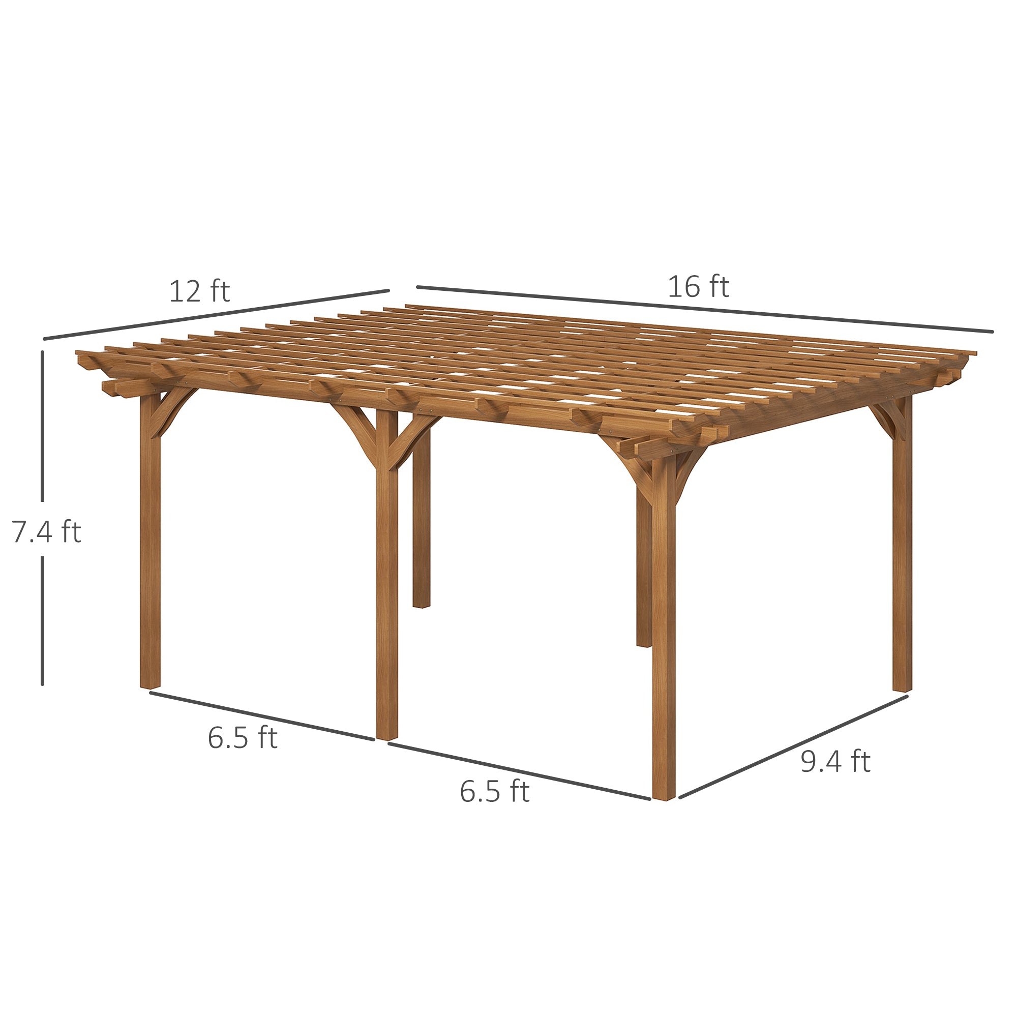 12' x 16' Outdoor Pergola Grape Trellis, Wood Gazebo for Climbing Plants at Garden, Patio, - View 3
