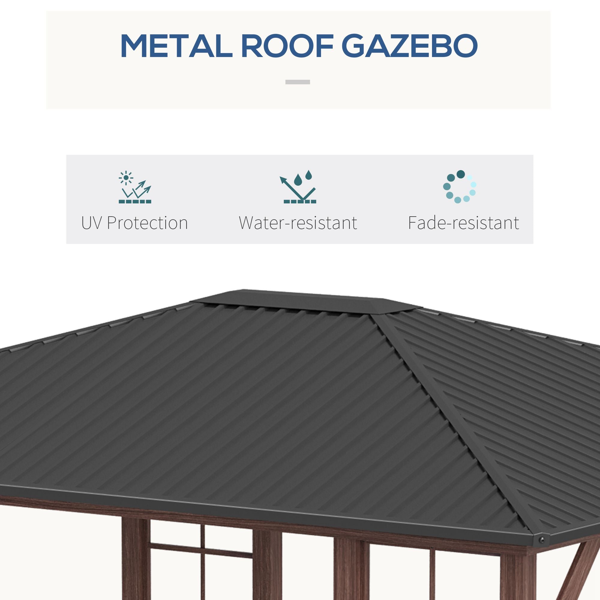 10' x 12' Hardtop Gazebo with Galvanized Steel Roof, Wood Grain Steel Frame, Heavy Duty Permanent - View 4